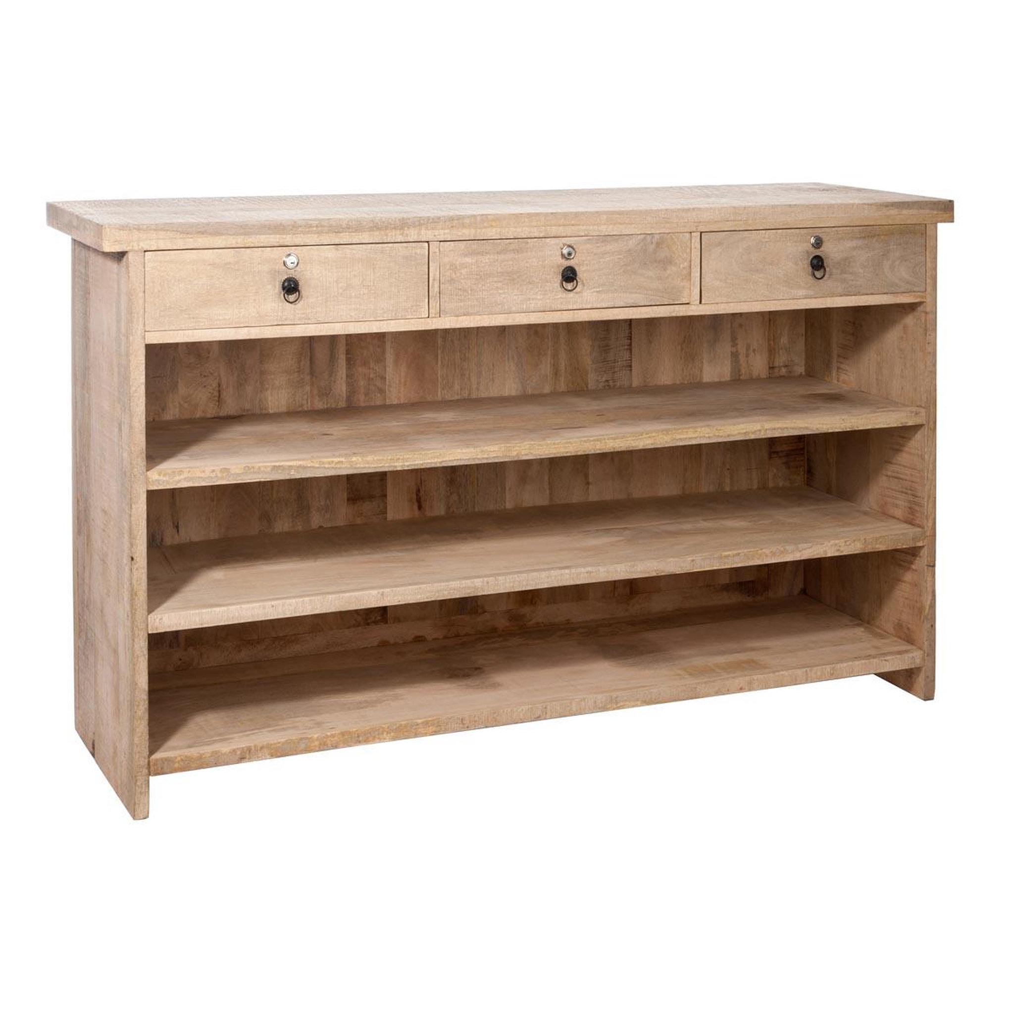 Voir la diapositive 3 : J-LINE Bar en Bois 3 Tiroirs  Theodore  180cm Naturel