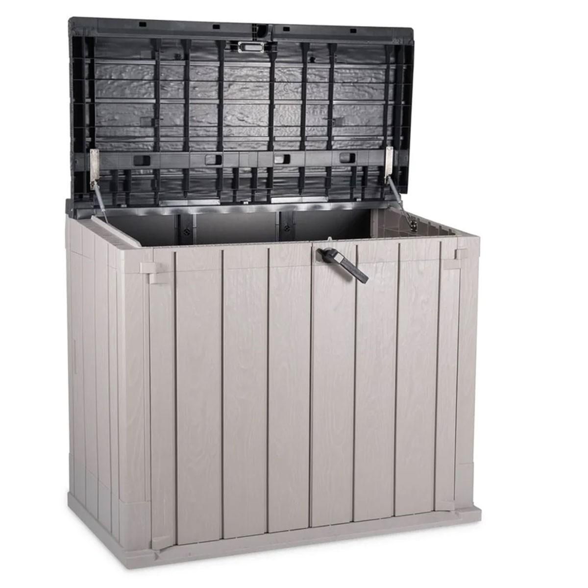 Toomax Coffre de jardin extérieur 1270L Gris Taupe Polypropylène recyclé 145 x 82 x H124 cm 2 portes + Capot supérieur TOOMAX