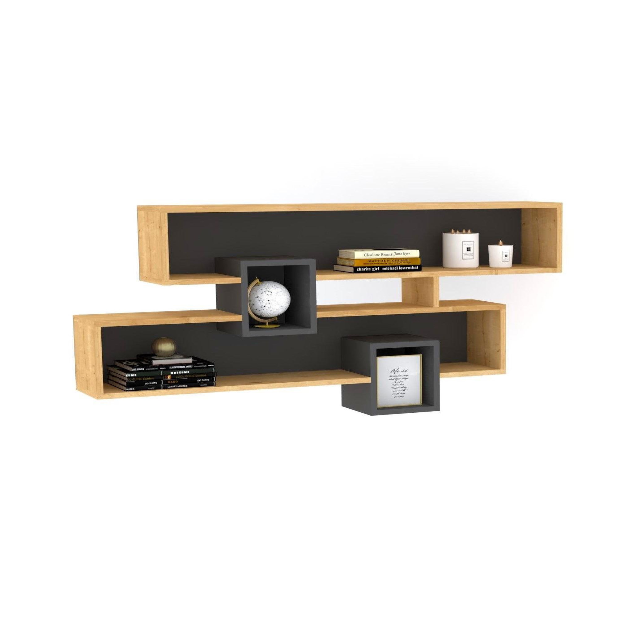 Voir la diapositive 4 : Habitat et Jardin Étagère murale en bois  karen  - 120 x 22 x 72 cm - saphiranthracite