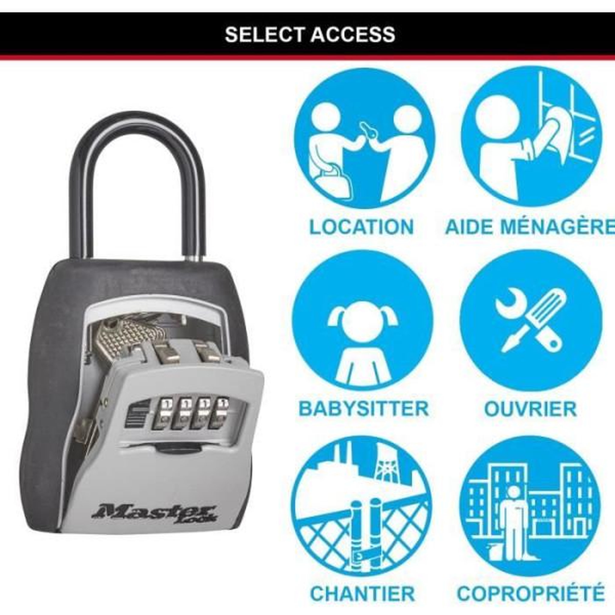 Voir la diapositive 3 : Master lock Boite a clés sécurisée - master lock - 5400eurd - format m - avec anse - select access partagez vos clés en toute sécurité