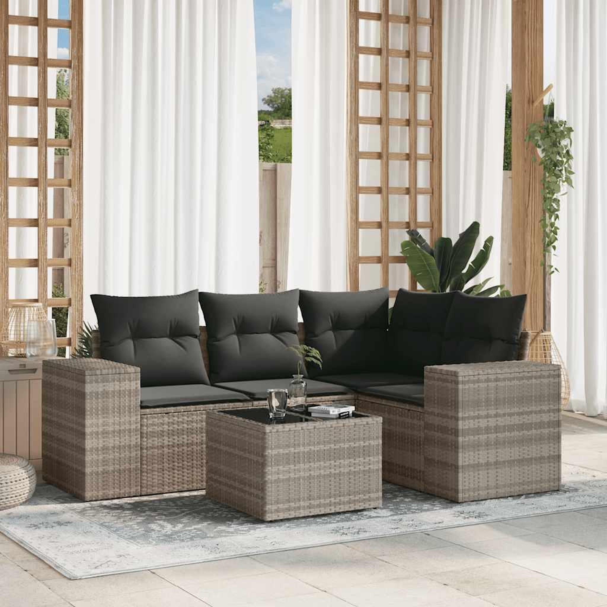 VIDAXL Salon de jardin 5 pcs avec coussins gris clair resine tressee