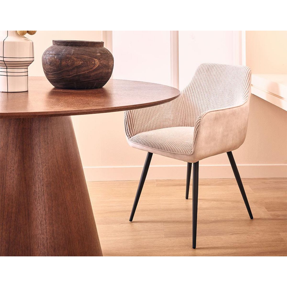 LISA DESIGN Lormi - lot de 2 fauteuils - en velours côtelé et velours - beige