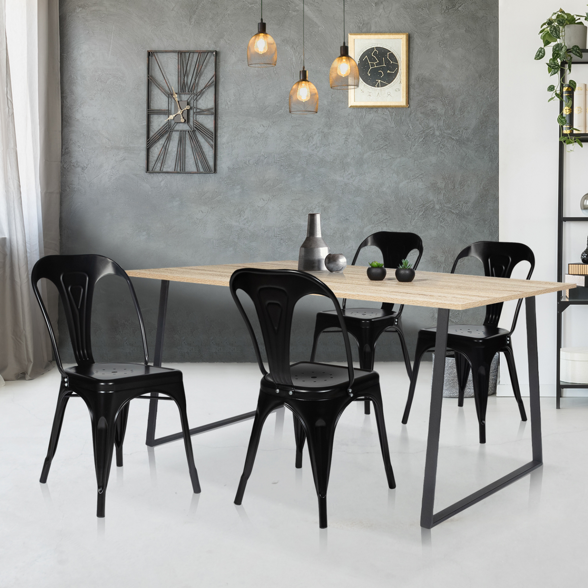 Voir la diapositive 2 : ID MARKET Lot de 2 chaises leny métal noir mat empilable aspect brut factory