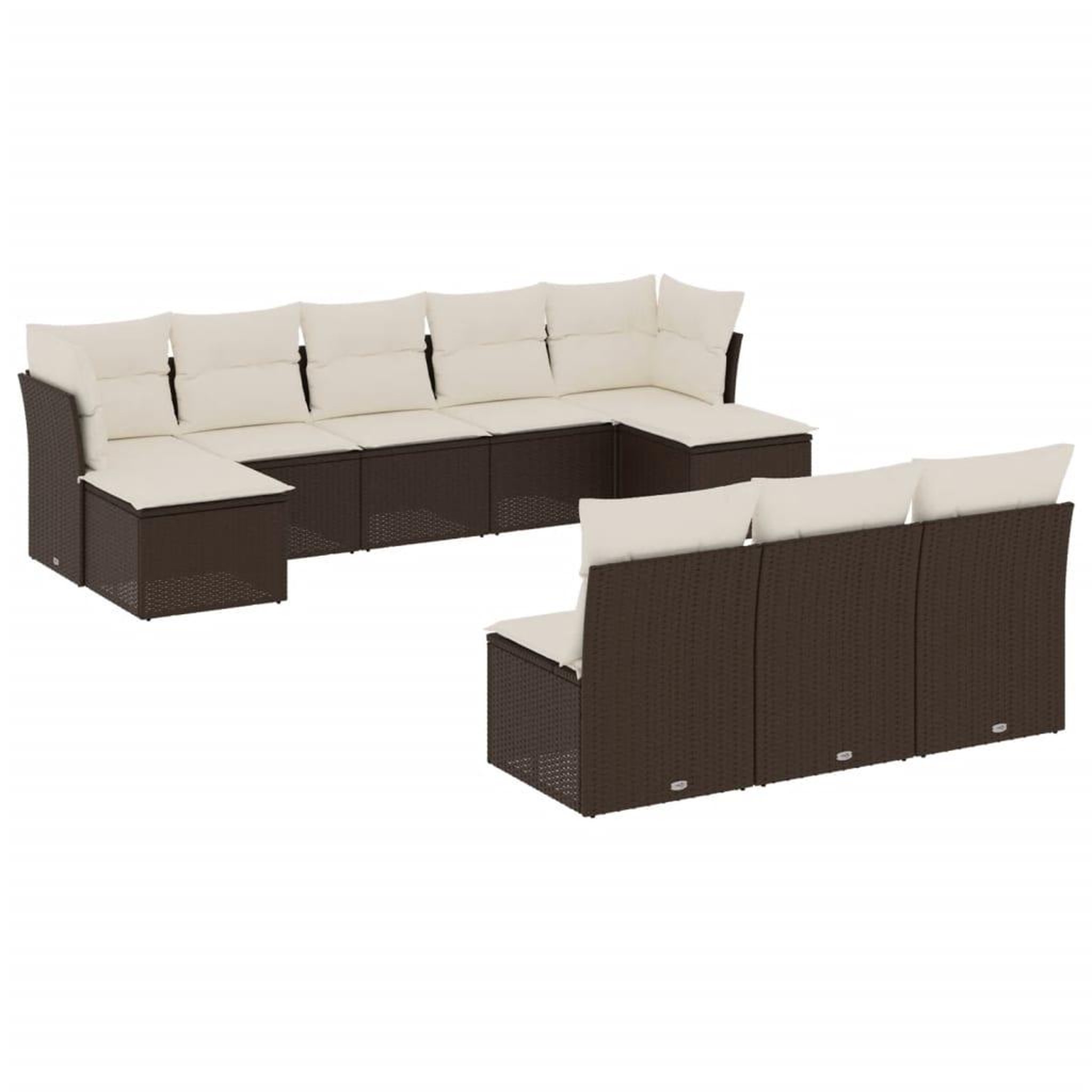 Voir la diapositive 2 : VIDAXL Salon de jardin 10 pcs avec coussins marron resine tressee