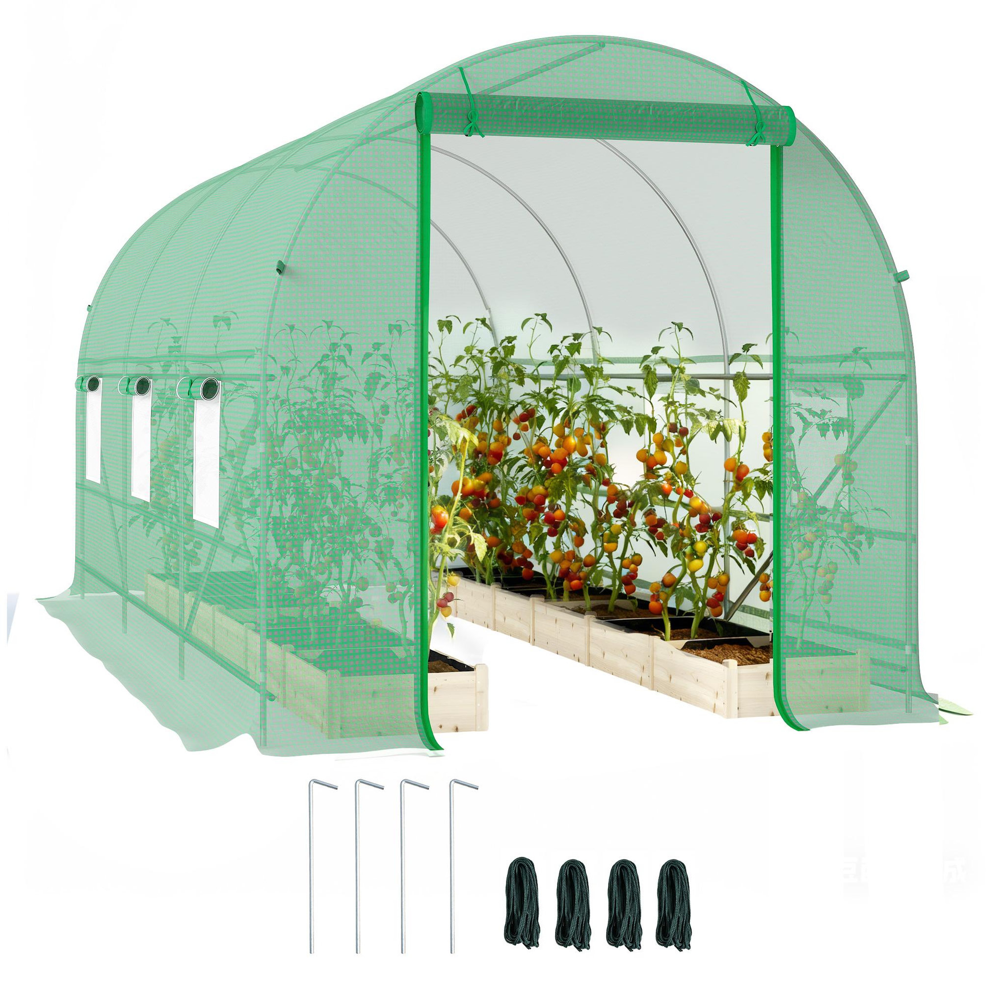 OUTSUNNY Serre de jardin tunnel surface sol 8 m² 4 x 2 x 2 m châssis tubulaire renforcé 18 mm 6 fenêtres vert