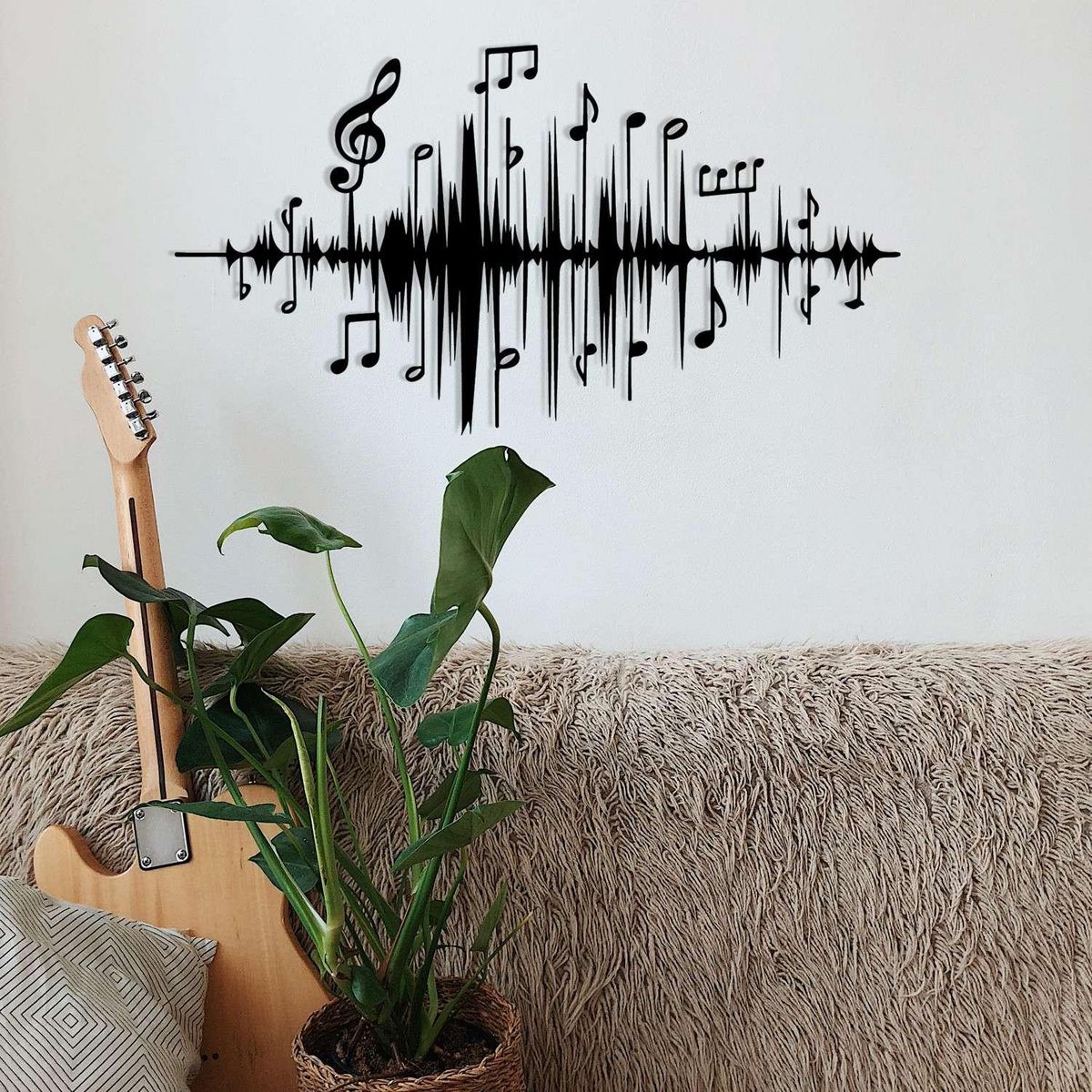 TOILINUX Décoration murale Notes en métal - 70 x 40 cm - Noir