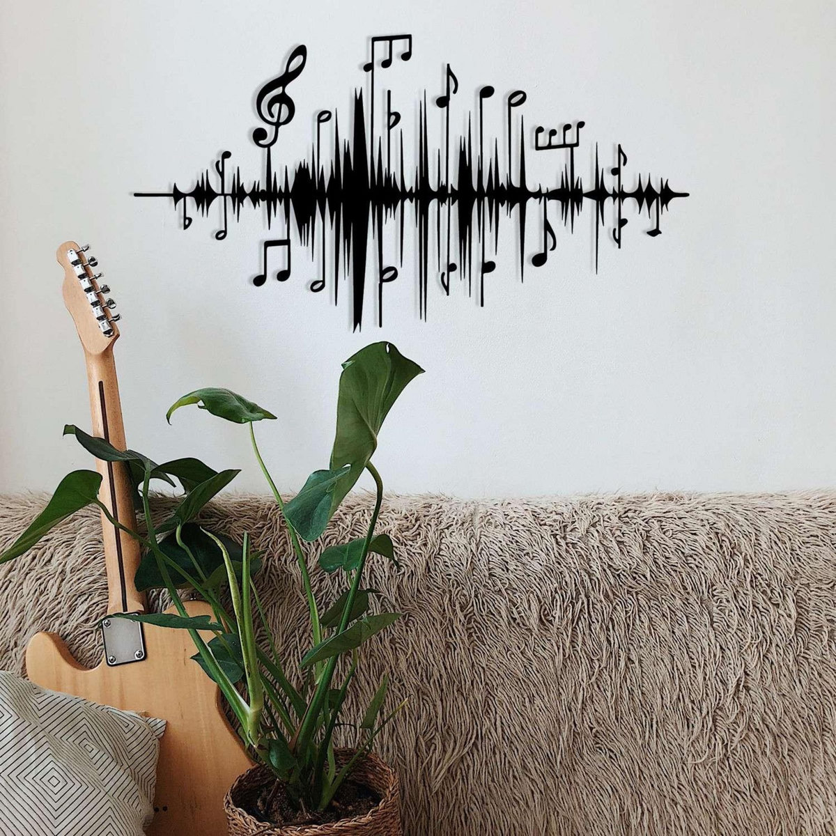 TOILINUX Décoration murale Notes en métal - 70 x 40 cm - Noir