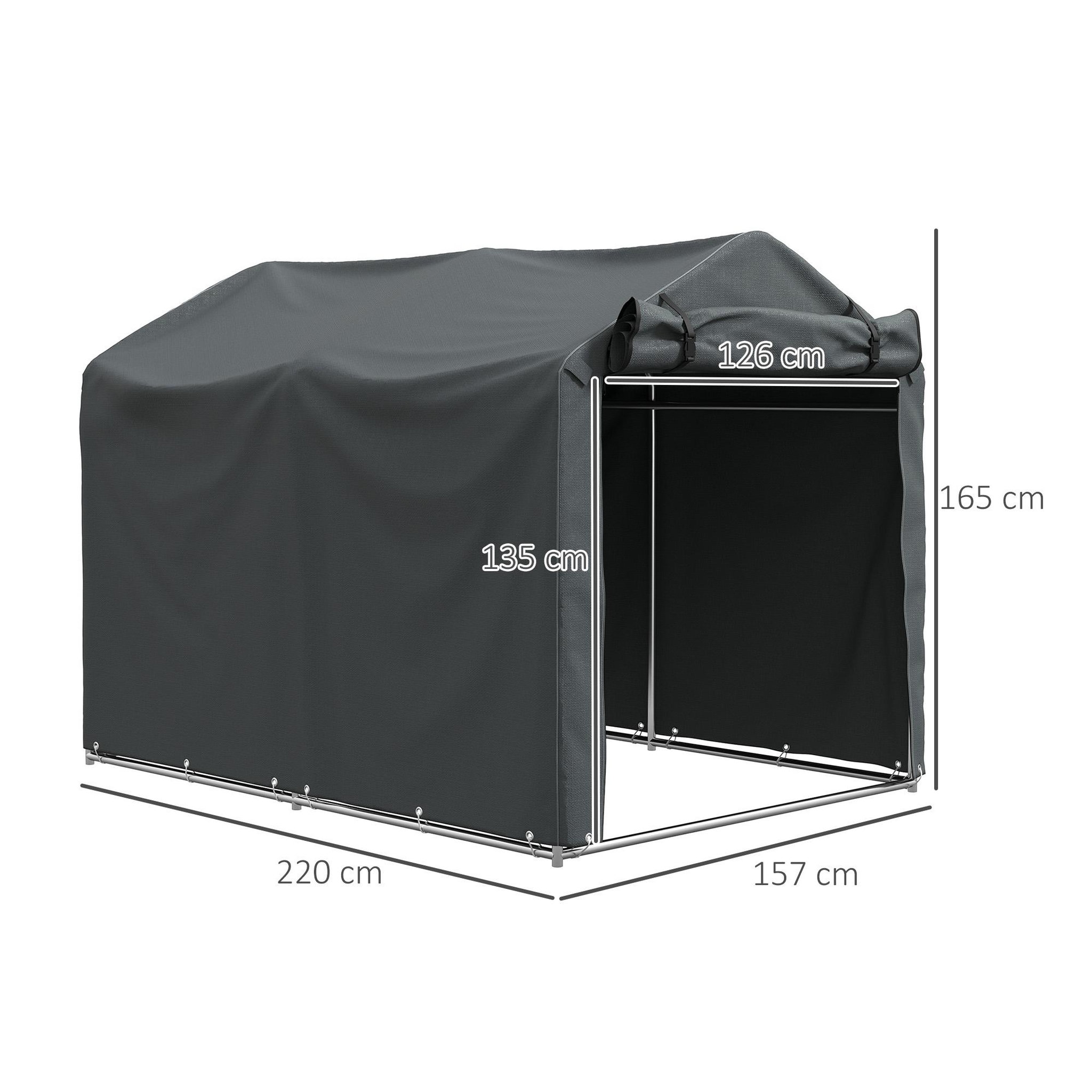 Voir la diapositive 3 : OUTSUNNY Tente de stockage - abri de jardin dim. 2 x 1,6 x 1,65 m - porte enroulable zippée - métal galvanisé PE gris