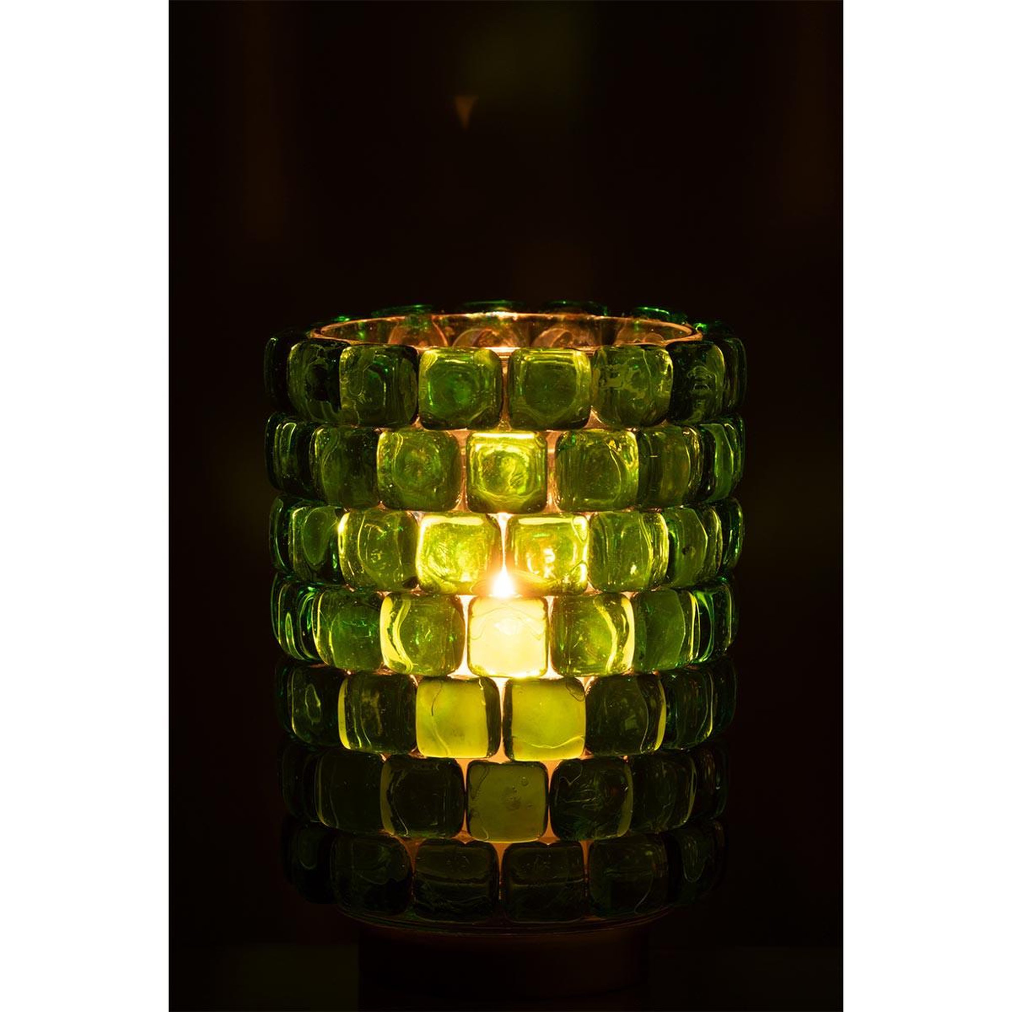 Voir la diapositive 3 : J-LINE Photophore Mosaïque en Verre  Harlan  20cm Vert