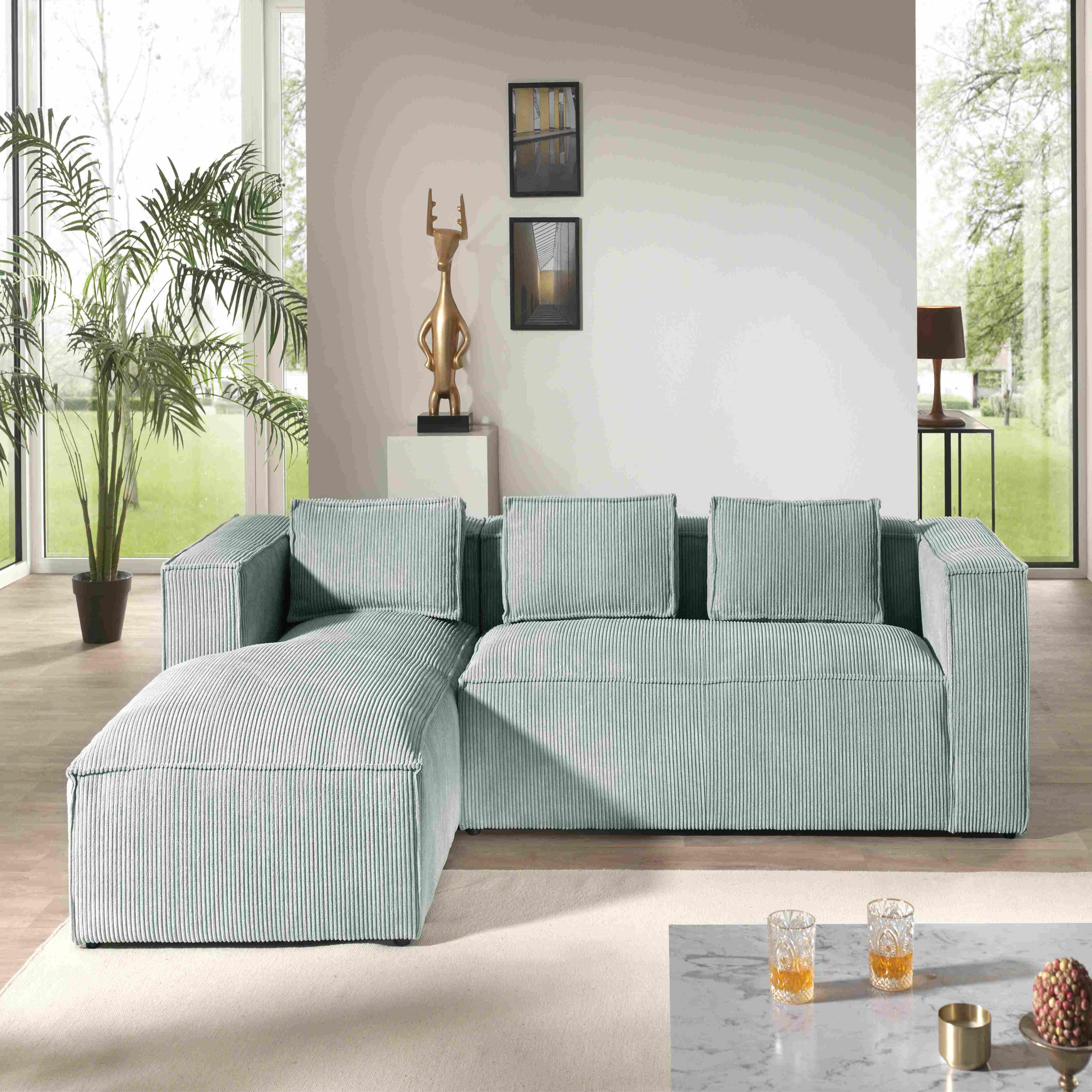 Voir la diapositive 5 : LISA DESIGN Stella - canapé d'angle - en velours côtelé - 4 places -style contemporain - gauche