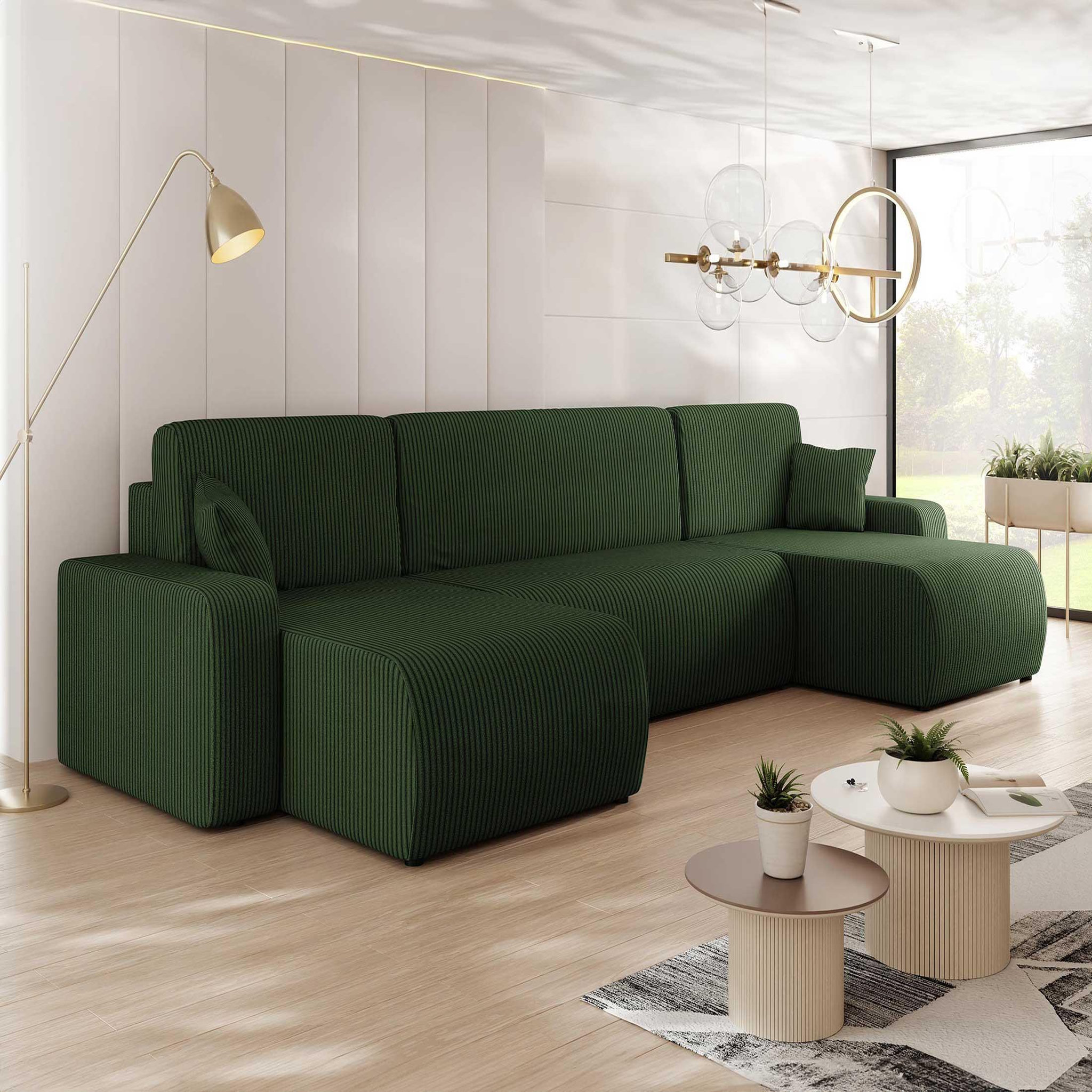 Voir la diapositive 1 : BEST MOBILIER Artemisa - canapé panoramique en u - 7 places - convertible avec coffre - en velours côtelé