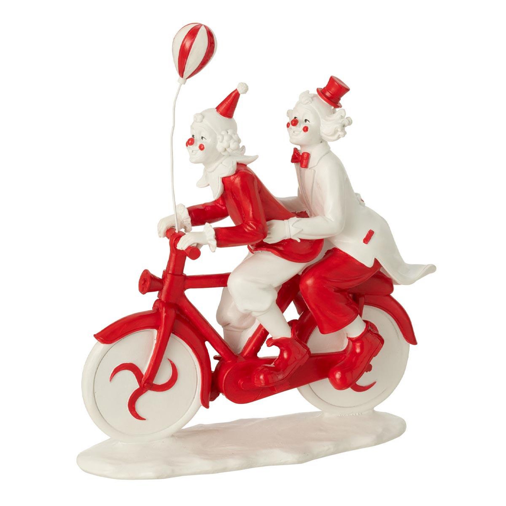 J-LINE Statuette clowns  vélo  26cm blanc & rouge