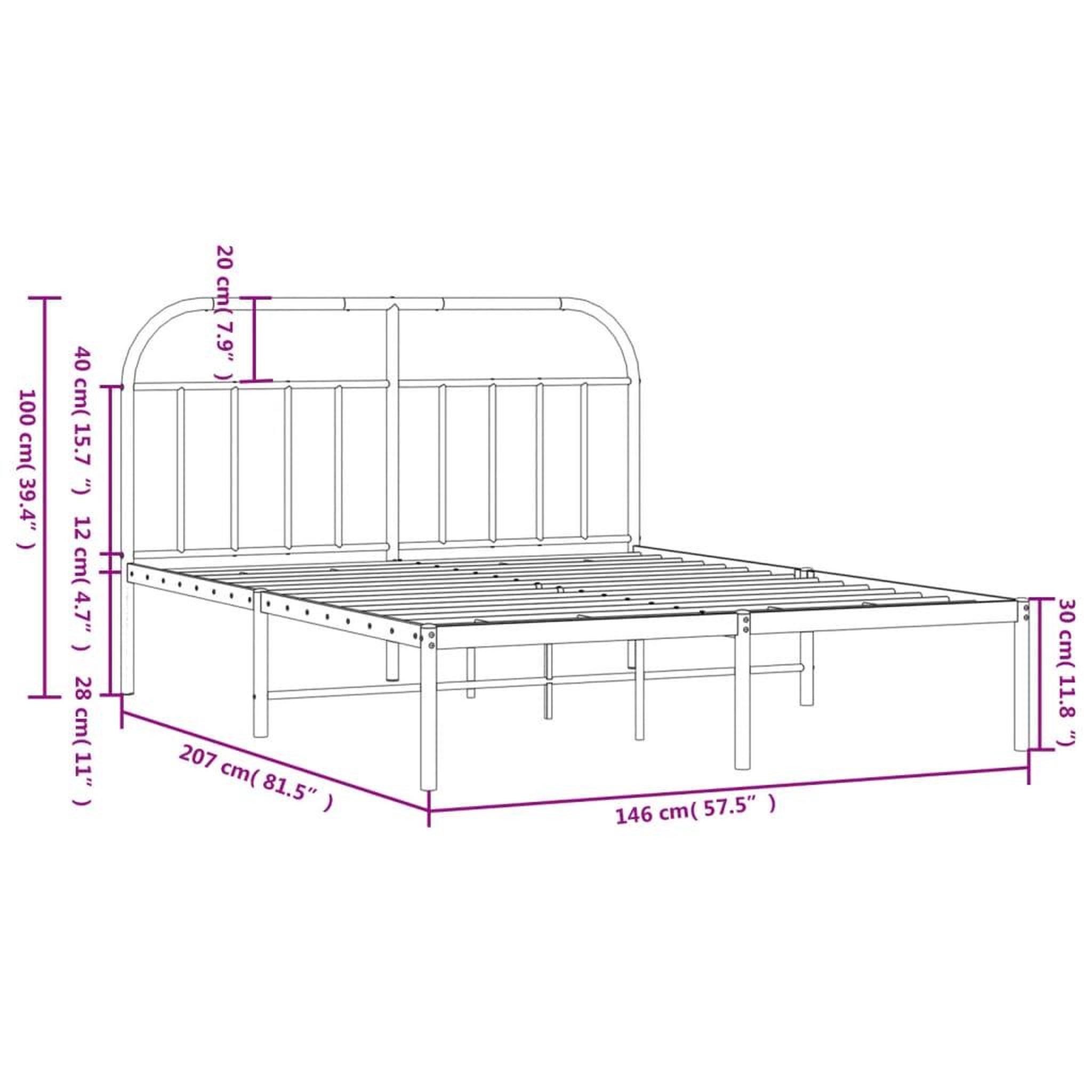 Voir la diapositive 6 : VIDAXL Cadre de lit metal sans matelas avec tete de lit noir 140x200cm