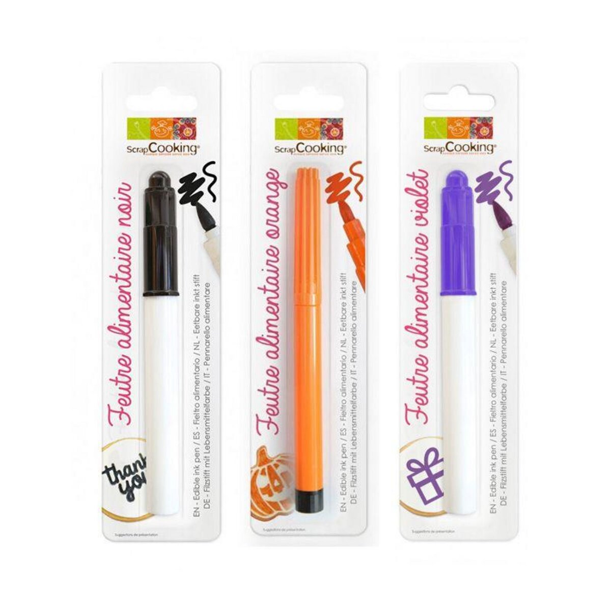 SCRAPCOOKING 3 stylos alimentaires noir, orange et violet - Halloween pas  cher 