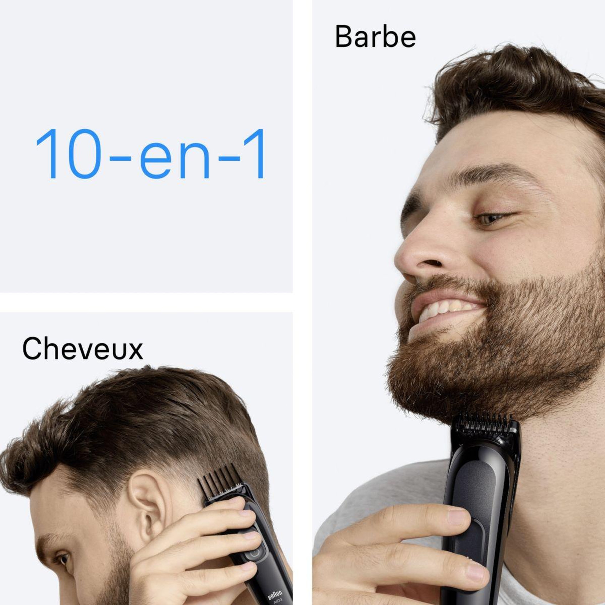 Voir la diapositive 3 : BRAUN Tondeuse multi usages AIO 3560, 14 hauteurs de coupe, précision 0,5 mm, autonomie 50 mn