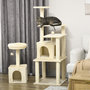 Voir la diapositive 2 : PAWHUT Arbre à chat modulable - griffoirs, 2 niches, 4 plateformes, 2 boules suspendues - peluche douce beige