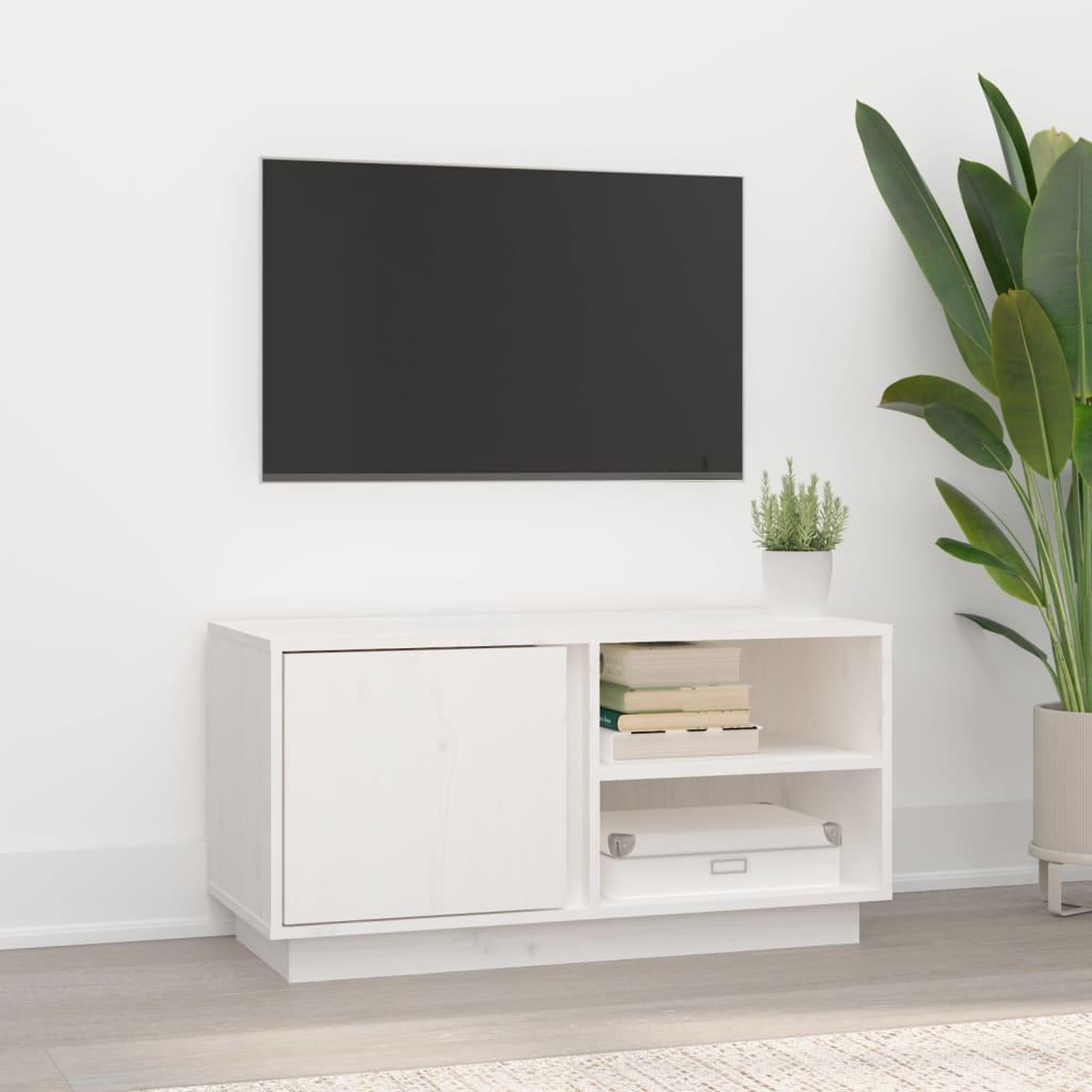 Voir la diapositive 1 : VIDAXL Meuble TV Blanc 80x35x40,5 cm Bois de pin massif