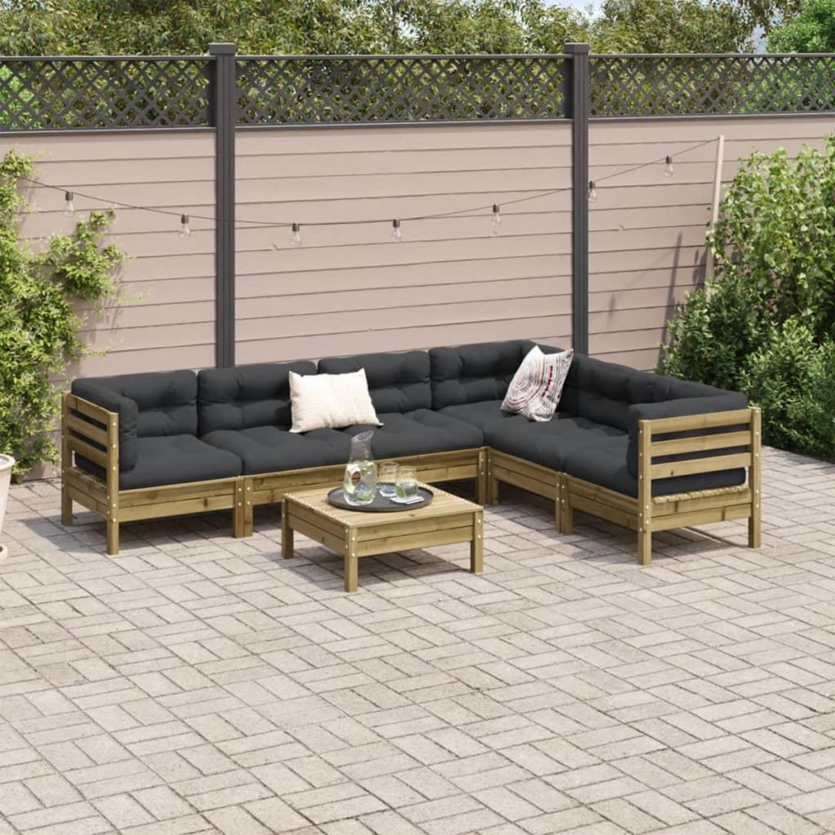 VIDAXL Salon de jardin 7 pcs avec coussins bois de pin impregne