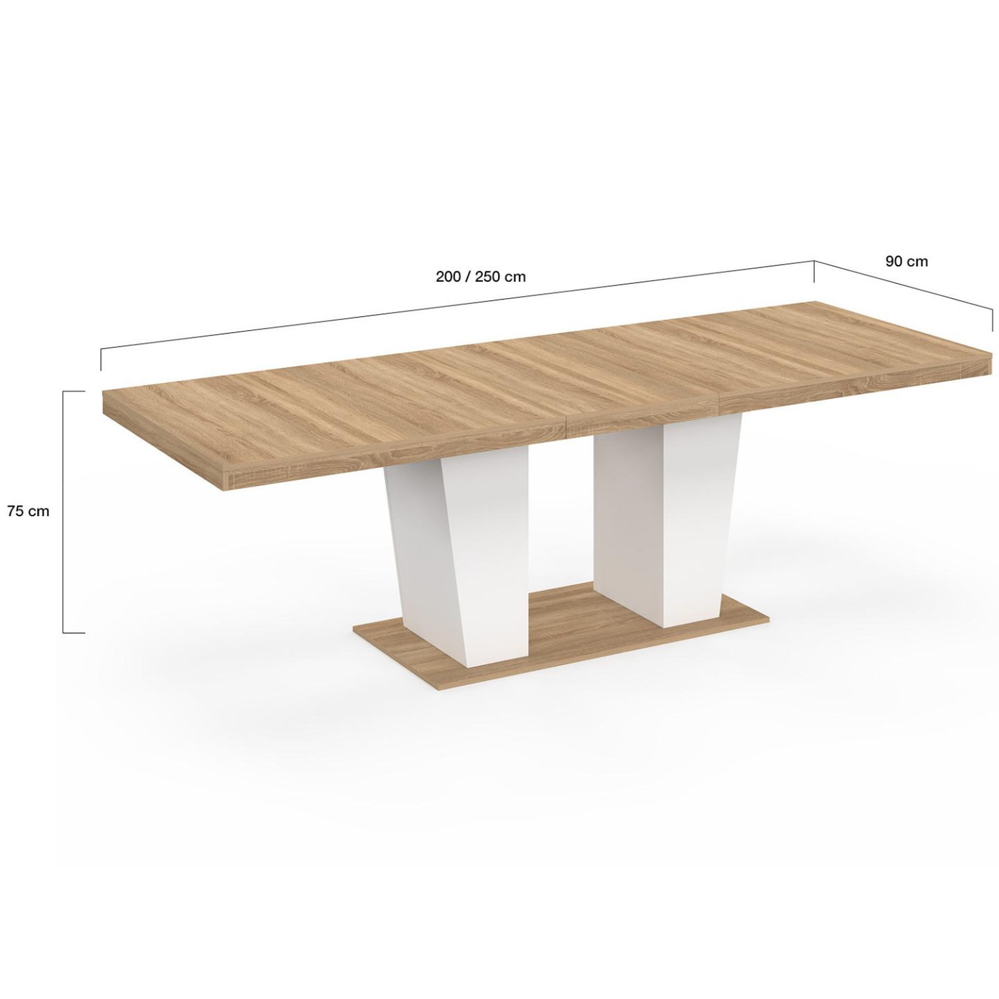 Voir la diapositive 5 : ID MARKET Table à manger extensible rectangle eliad 8-12 personnes bois et blanc 200-250 cm