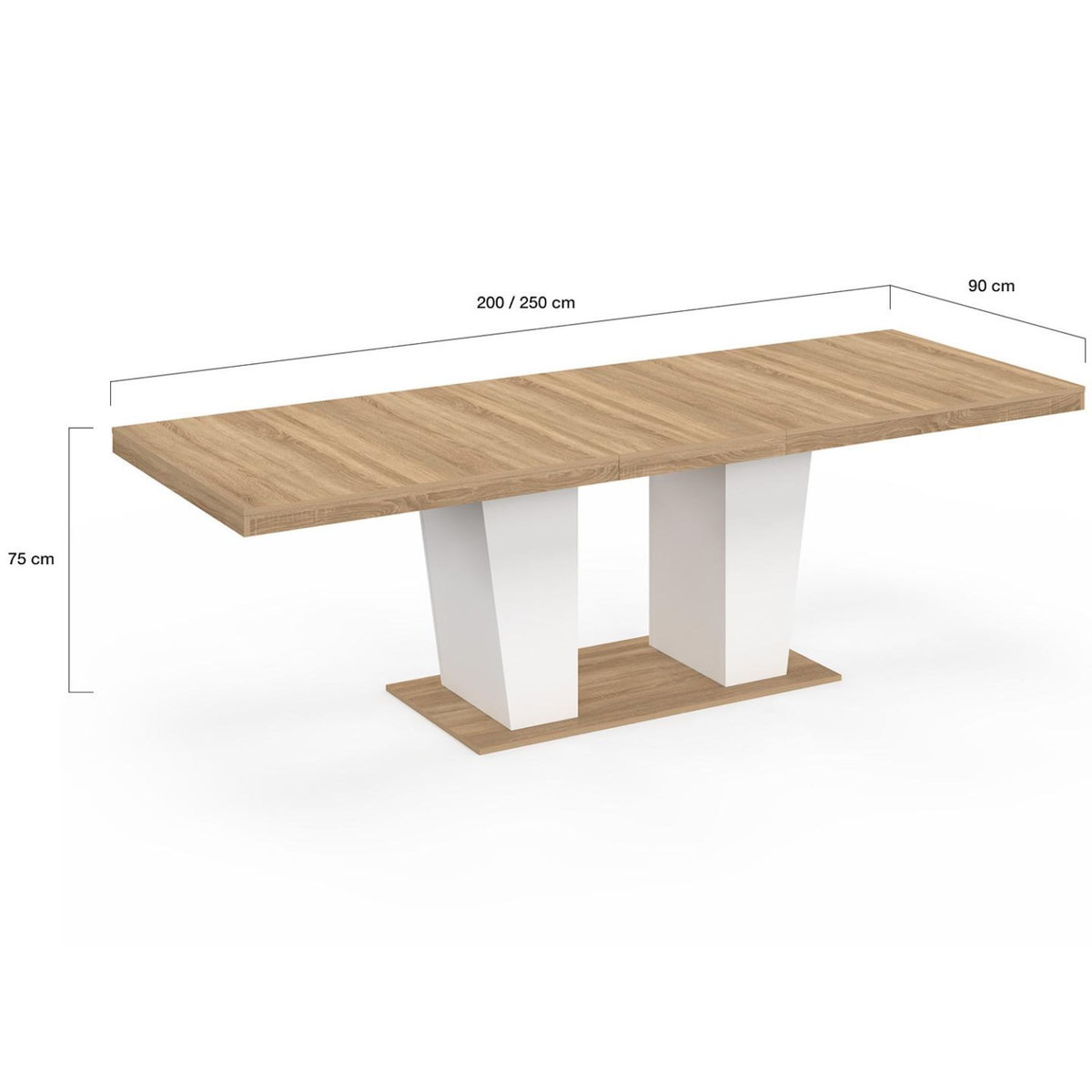ID MARKET Table à manger extensible rectangle ELIAD 8-12 personnes bois et blanc 200-250 cm