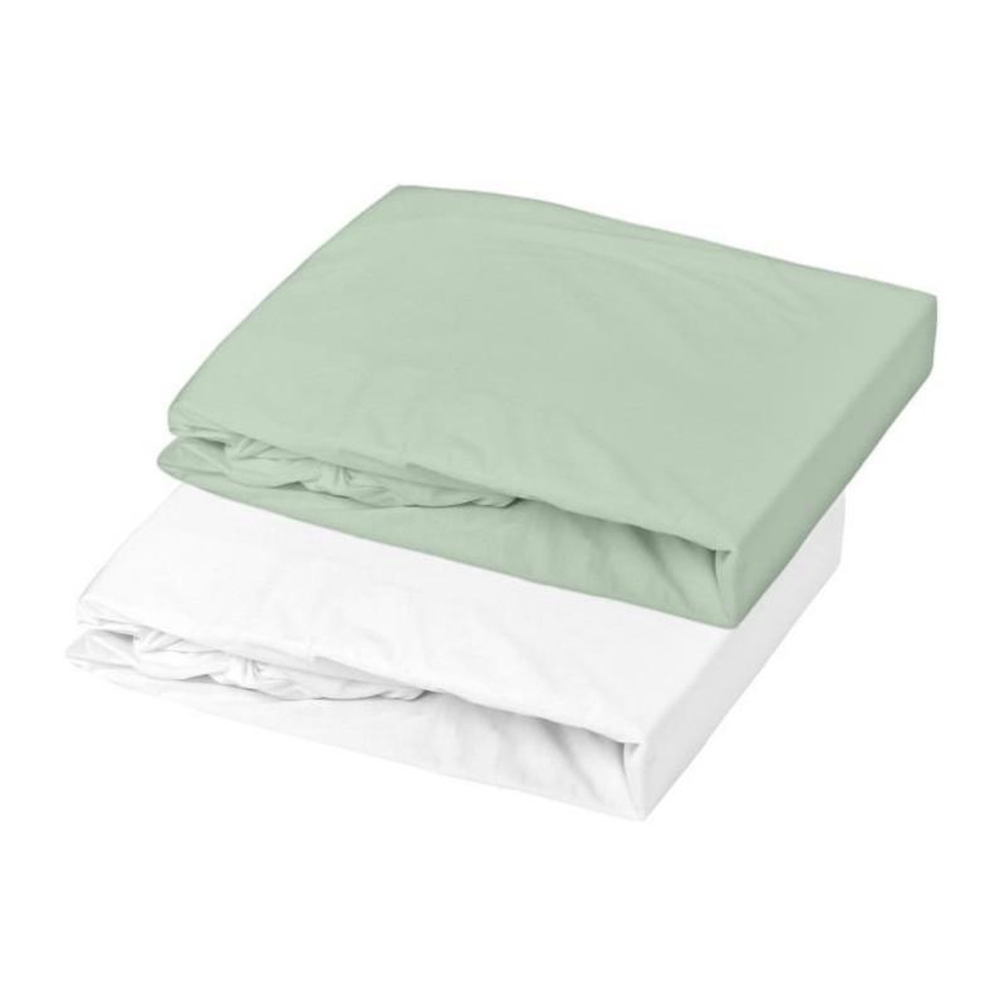 Voir la diapositive 1 : DOMIVA DOMIVA Lot 2 Draps housse Uni - Jersey - oeko-Tex - Blanc/Vert de gris - 60 x 120 cm