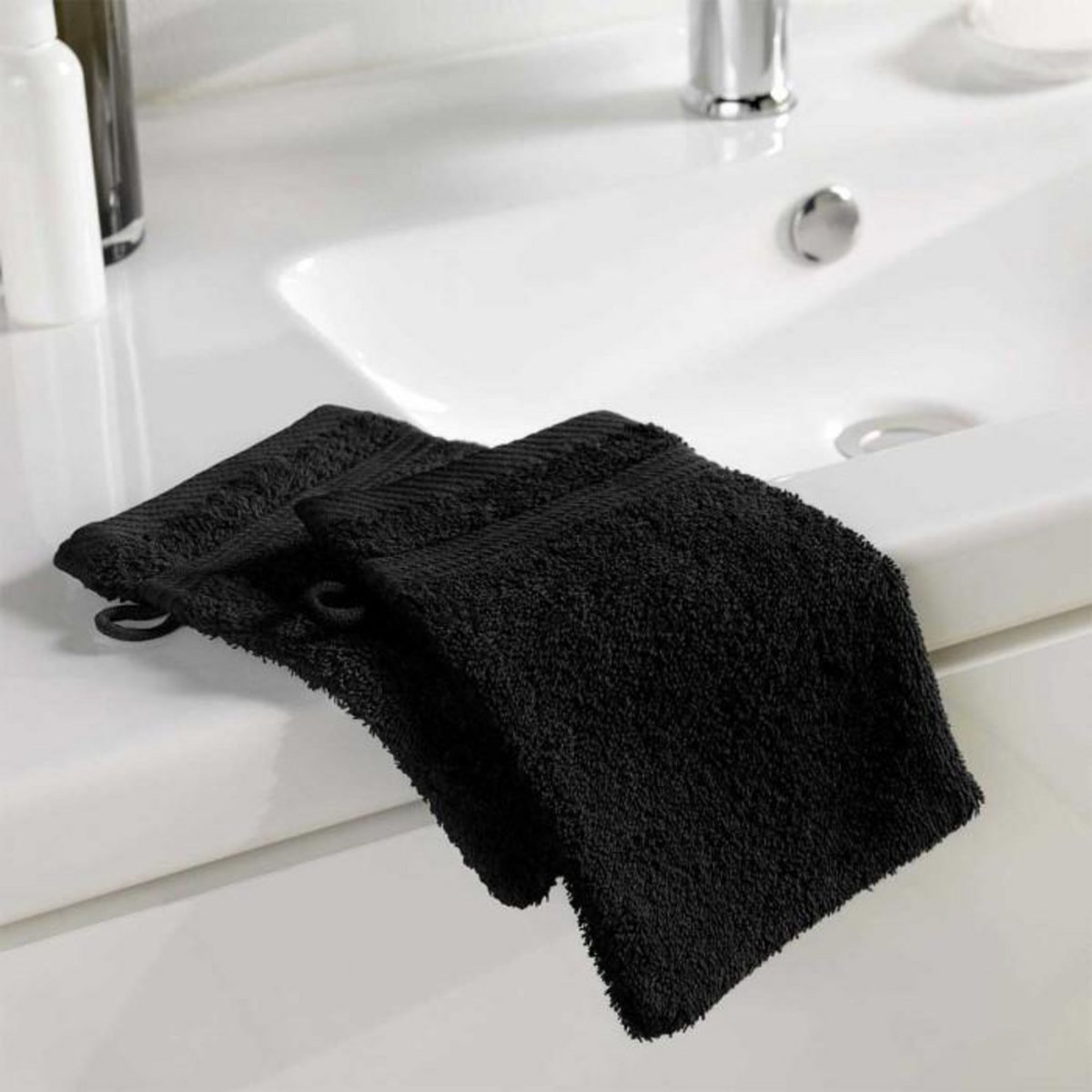 Paris Prix Lot de 2 Gants de Toilette  Tendresse  15x21cm Noir