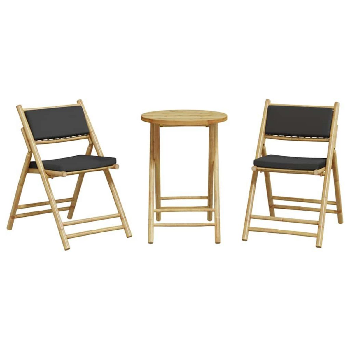 VIDAXL Ensemble de bistro pliante 3 pcs et coussins gris fonce bambou