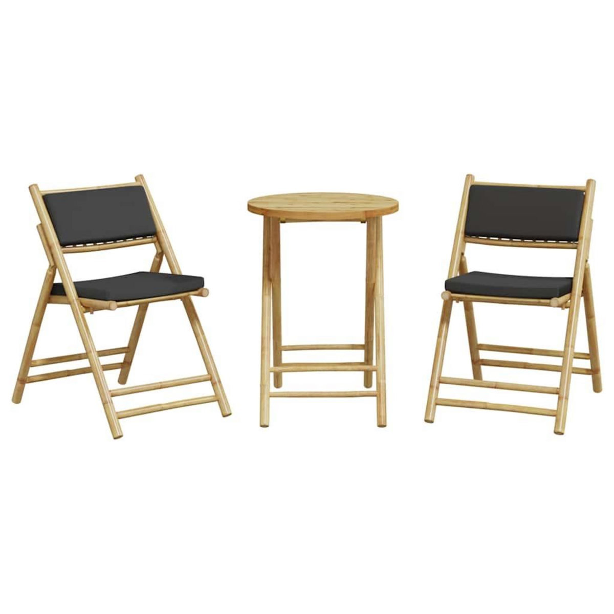 VIDAXL Ensemble de bistro pliante 3 pcs et coussins gris fonce bambou