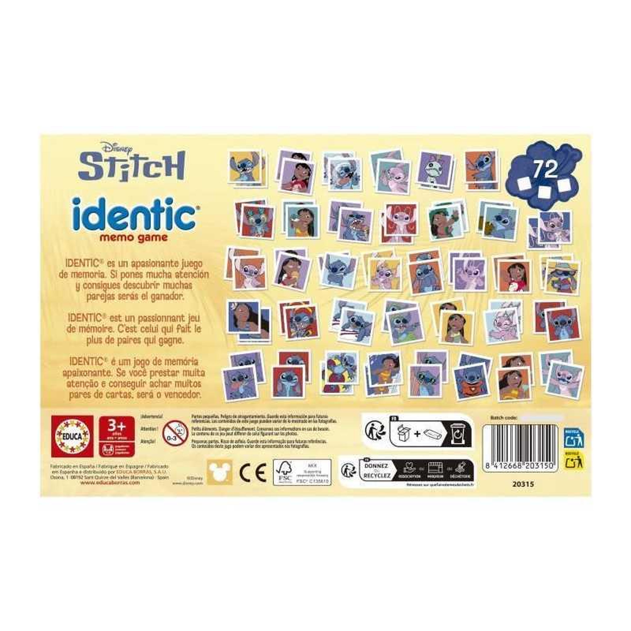 Voir la diapositive 5 : EDUCA Identic Stitch - Jeu de mémoire - EDUCA - 72 cartes, développe mémoire et attention - Des 3 ans