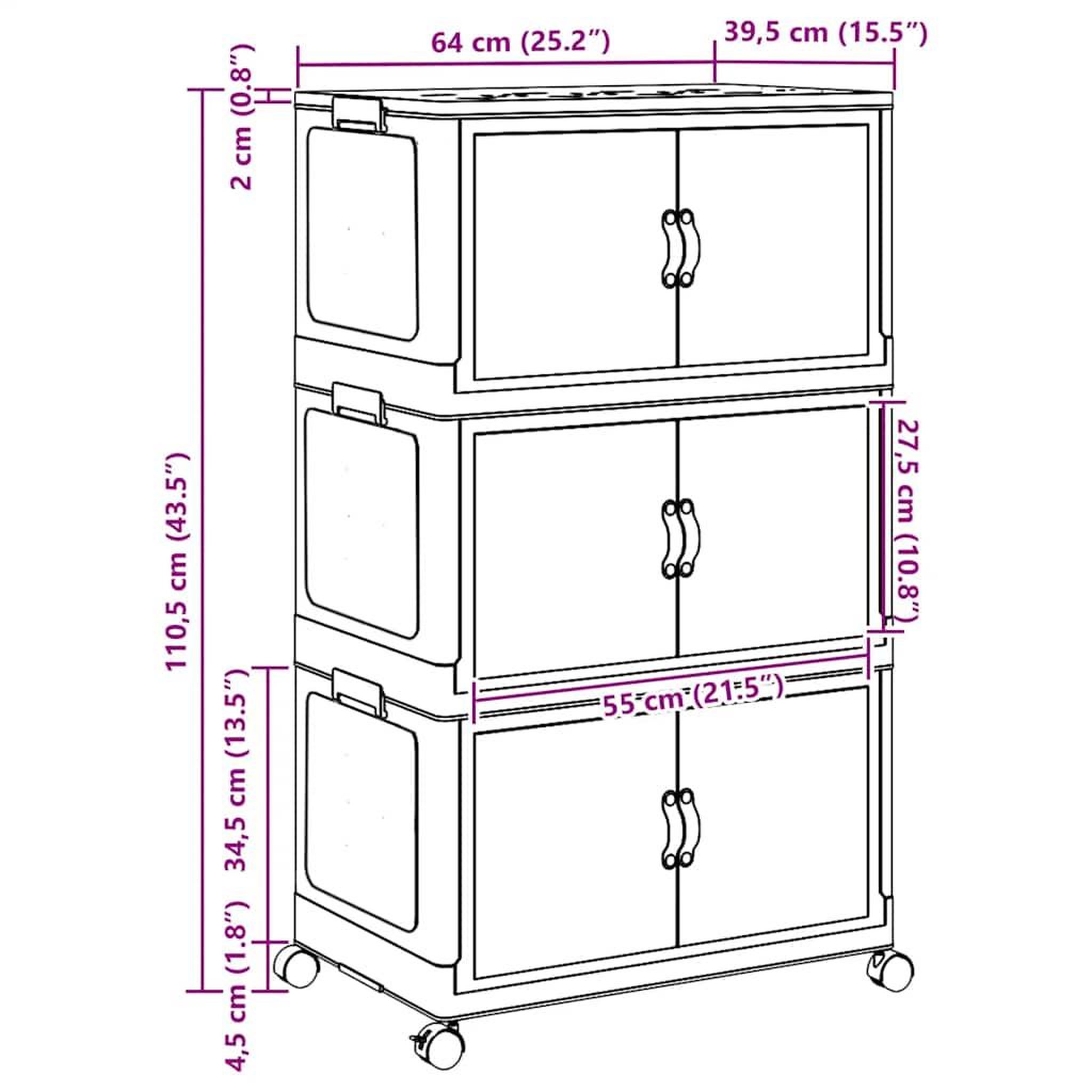 Voir la diapositive 6 : VIDAXL Boîte de rangement empilable avec roues a 3 niveaux 75 L