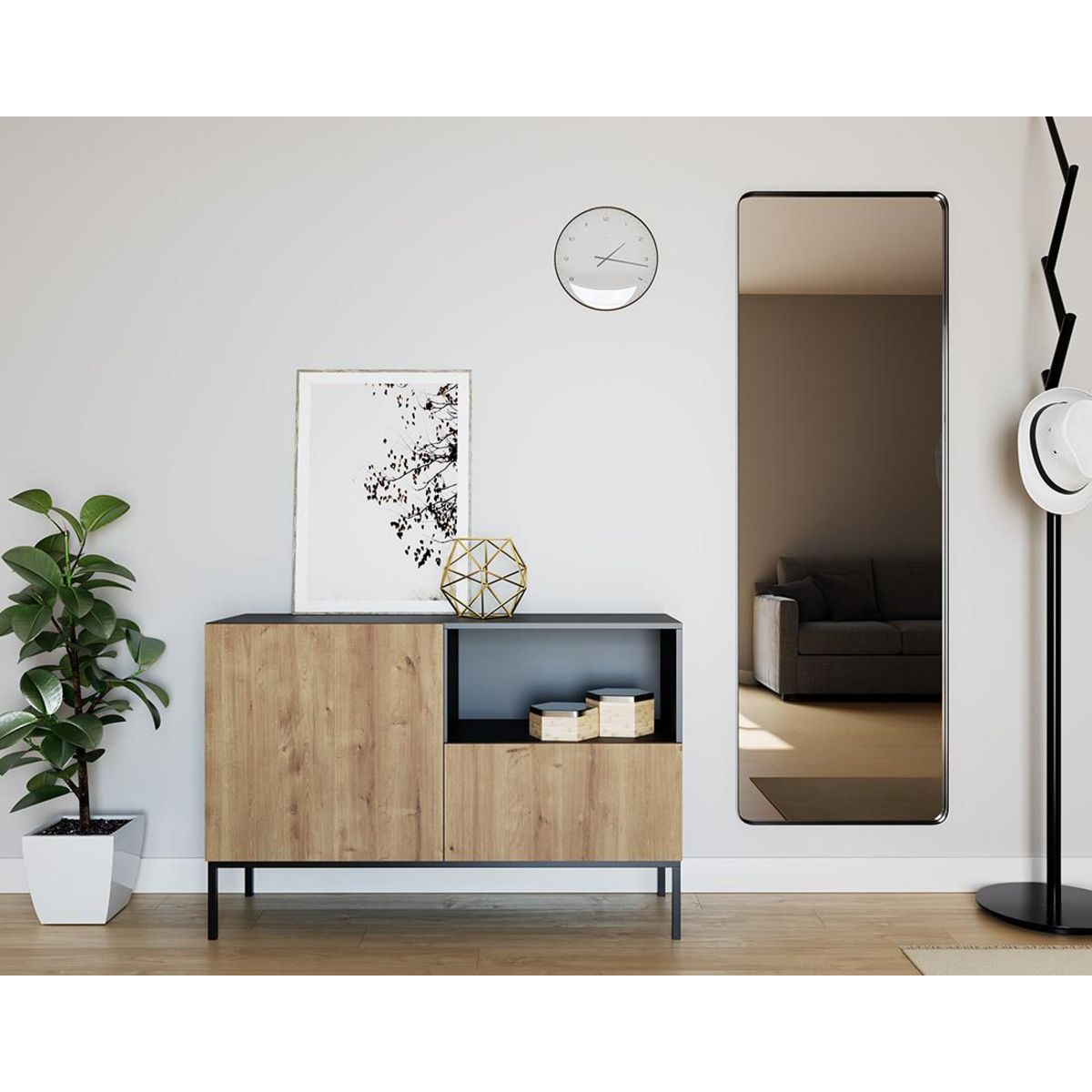 BEST MOBILIER Felicia - buffet bas - effet bois et noir - 120 cm