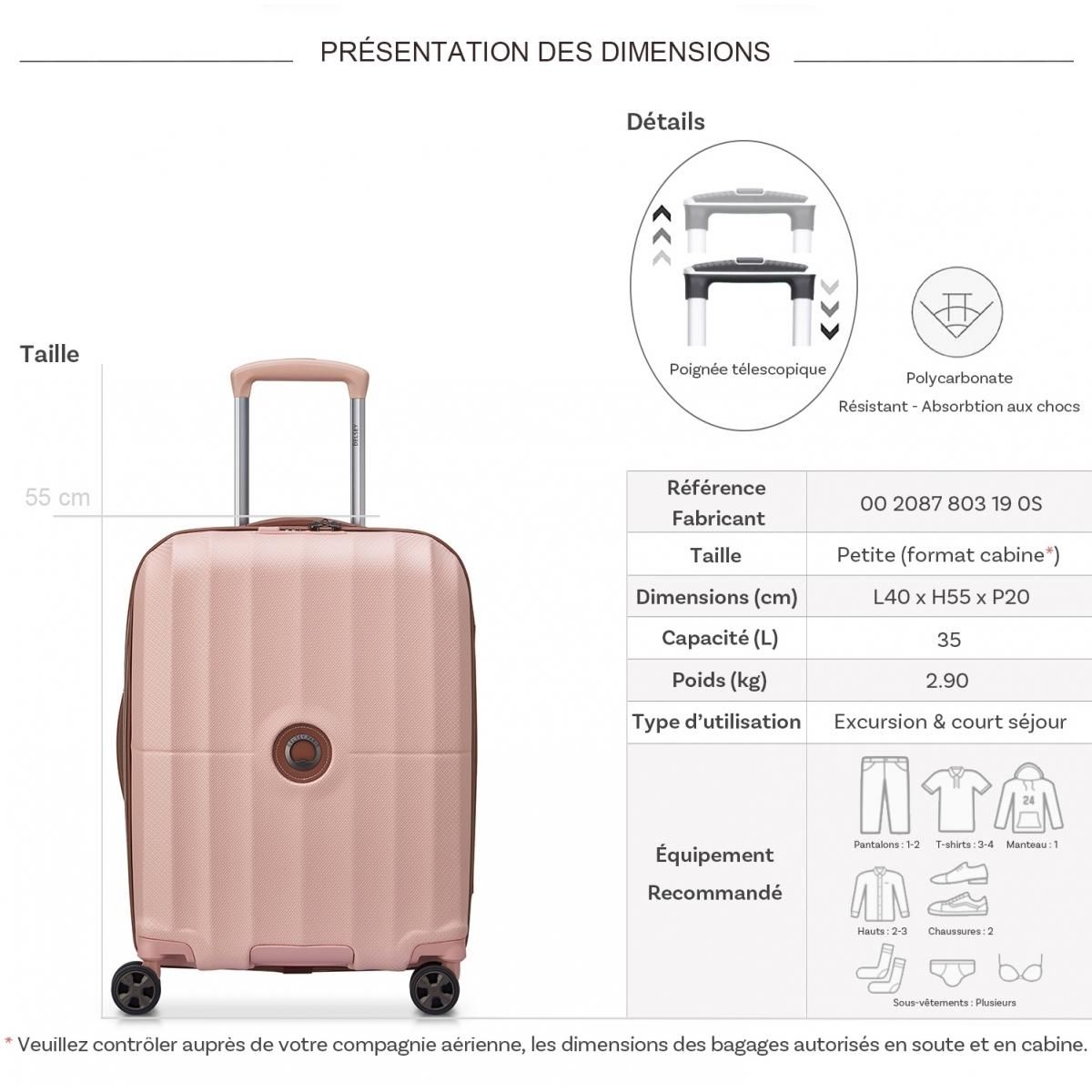 Delsey Valise cabine rigide Saint Tropez TSA polycarbonate 55cm