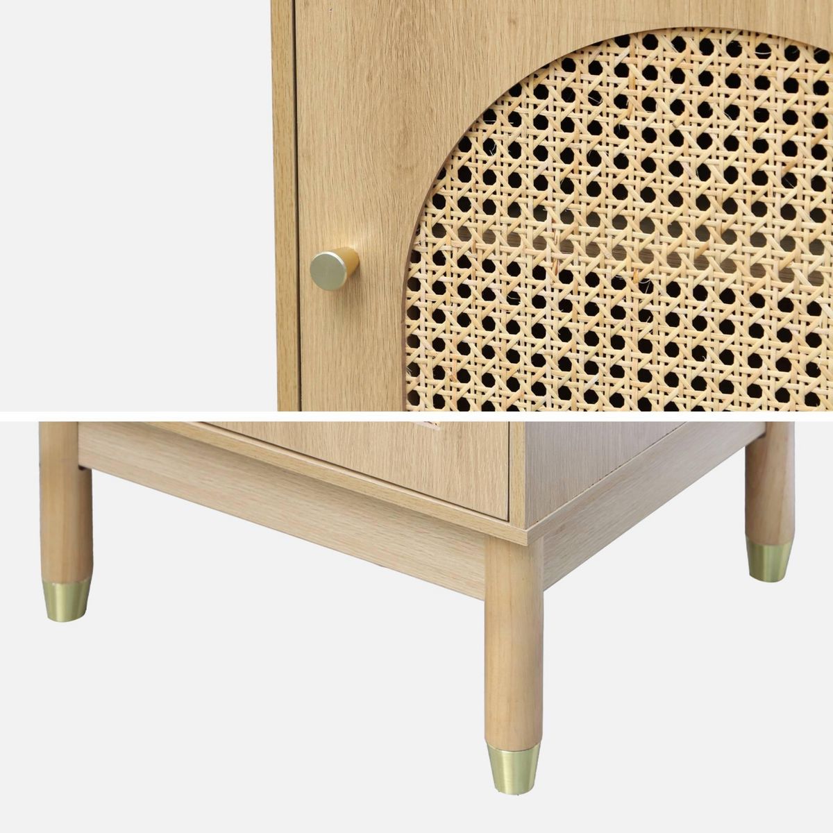 SWEEEK Lot de 2 tables de chevet bohème bois et cannage naturel 1 porte 45 x 40 x 60 cm - Judith