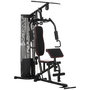 Voir la diapositive 1 : HOMCOM Station de musculation - entrainement complet - développé couché, butterfly, barre latissimus, curler, bande résistance, 10 contrepoids - acier noir rouge