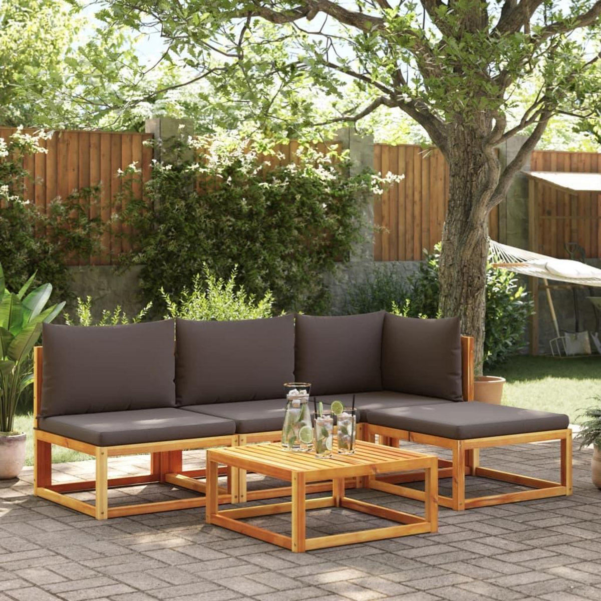 VIDAXL Salon de jardin avec coussins 5 pcs Bois d'acacia solide