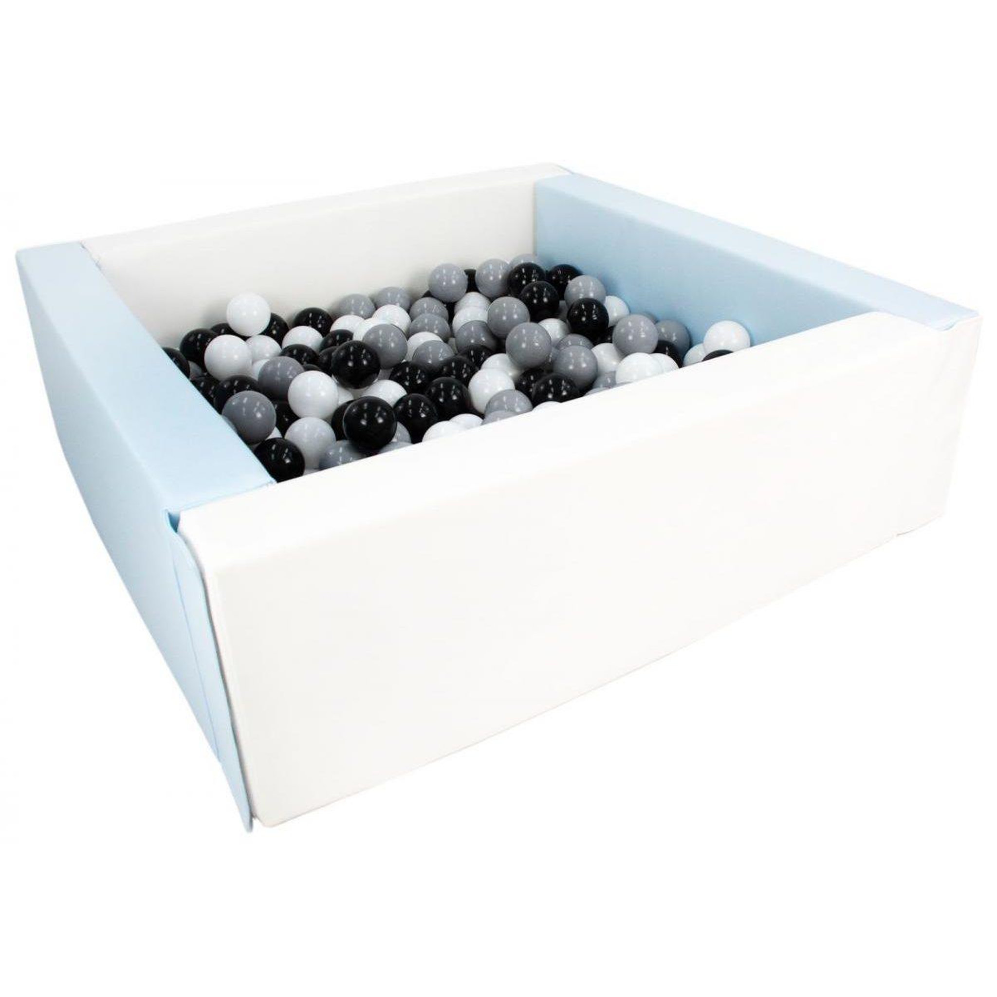 VELINDA Piscine à balles carrée avec 200 balles - blanc, bleu (pastel)/noir, blanc, gris