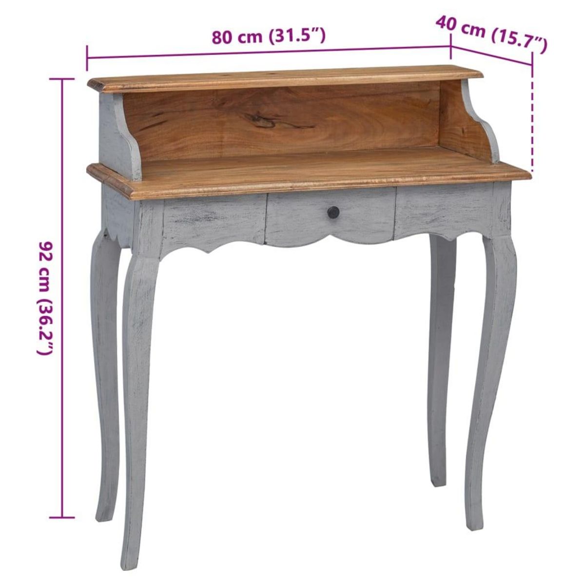 VIDAXL Bureau d'ecriture bois d'acajou massif 80x40x92 cm