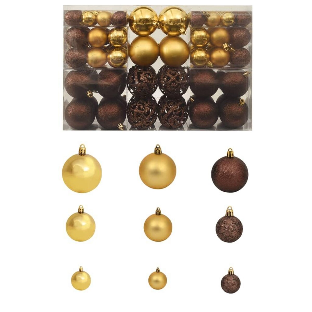 VIDAXL Ensemble de boules de Noël 100 pcs 3/4/6 cm Marron/Bronze/Dore