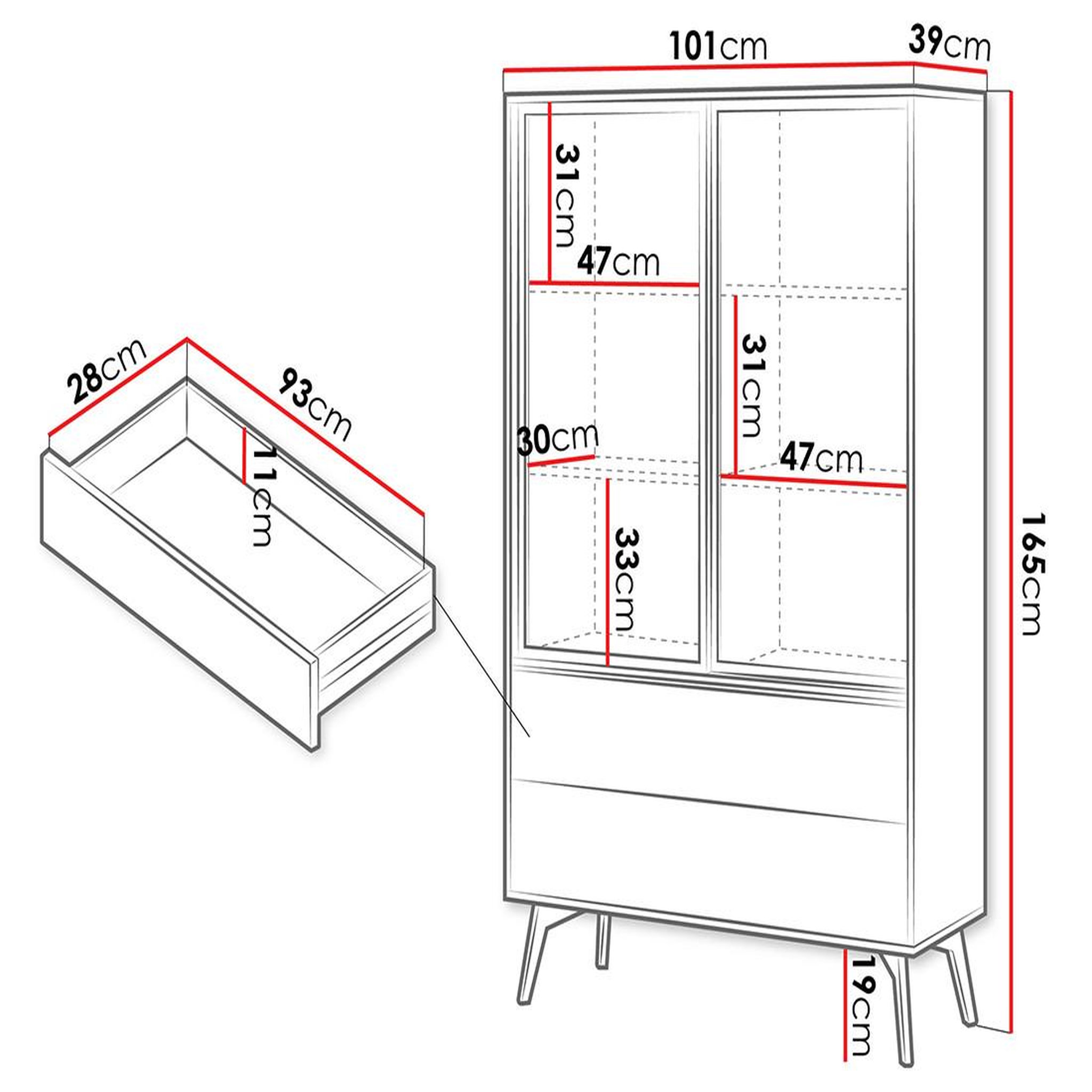 Voir la diapositive 6 : BEST MOBILIER Larry - vitrine - 2 portes et 2 tiroirs - effet bois et métal noir - 144 cm