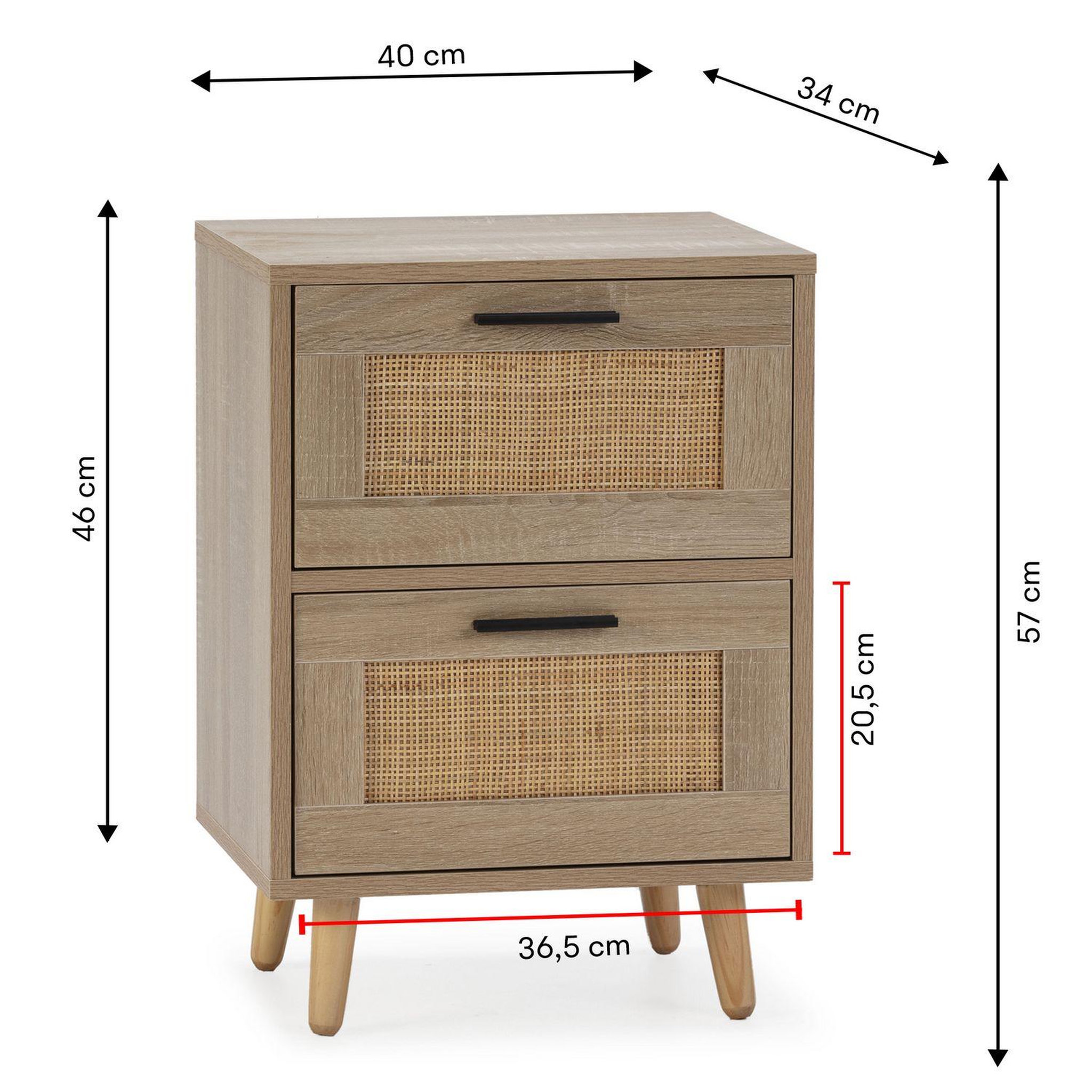 Voir la diapositive 4 : VS VENTA-STOCK Table de chevet Dalia 2 tiroirs couleur chêne, 40 x 34 x 57 cm