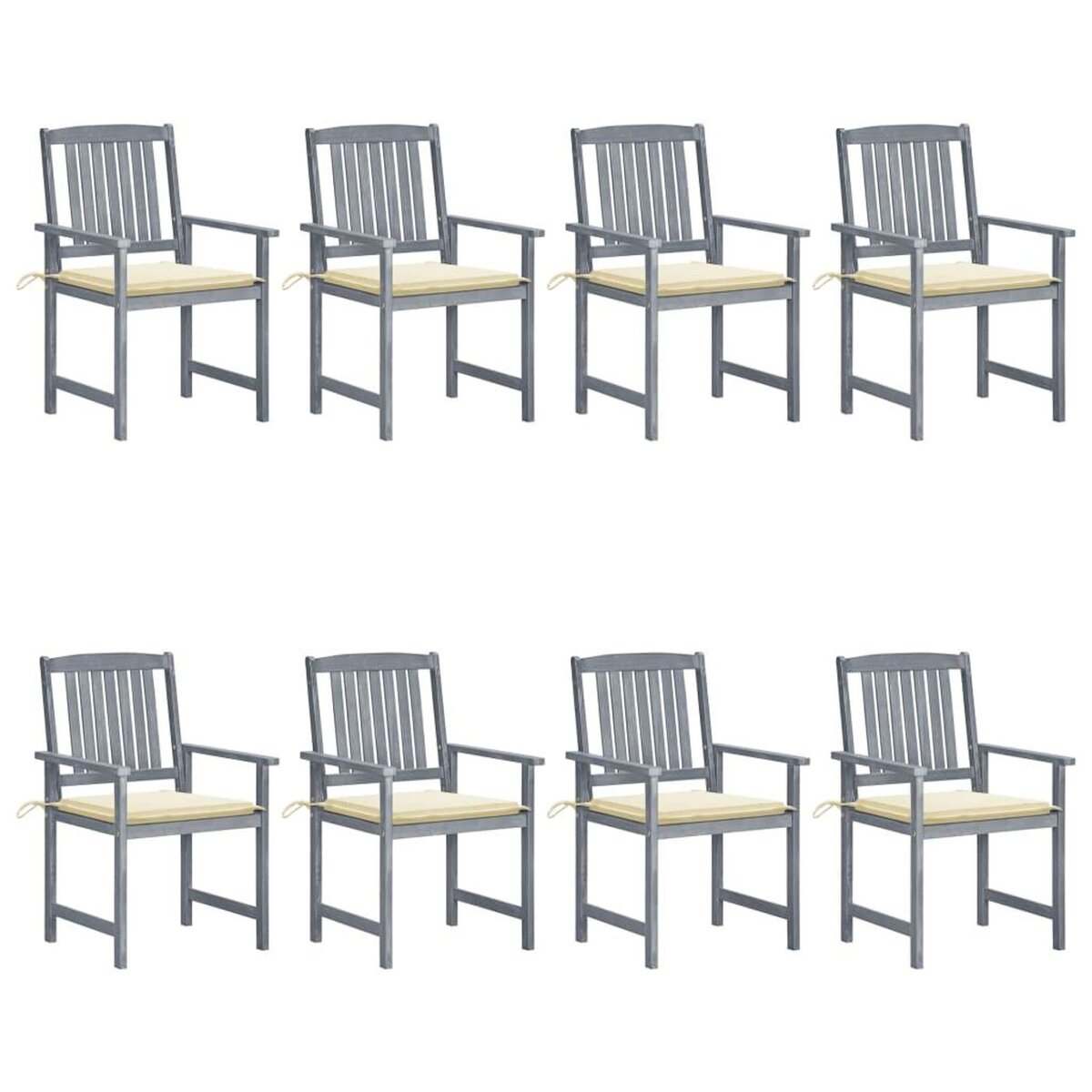 VIDAXL Chaises de jardin et coussins lot de 8 Bois acacia solide Gris