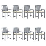 VIDAXL Chaises de jardin et coussins lot de 8 Bois acacia solide Gris