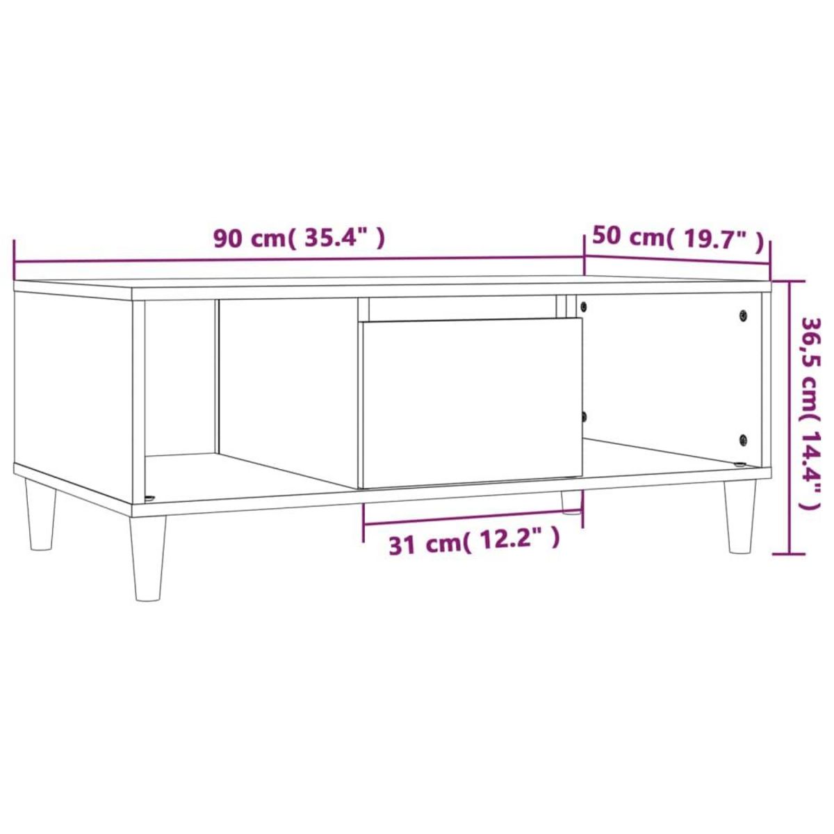 VIDAXL Table basse Blanc brillant 90x50x36,5 cm Bois d'ingenierie
