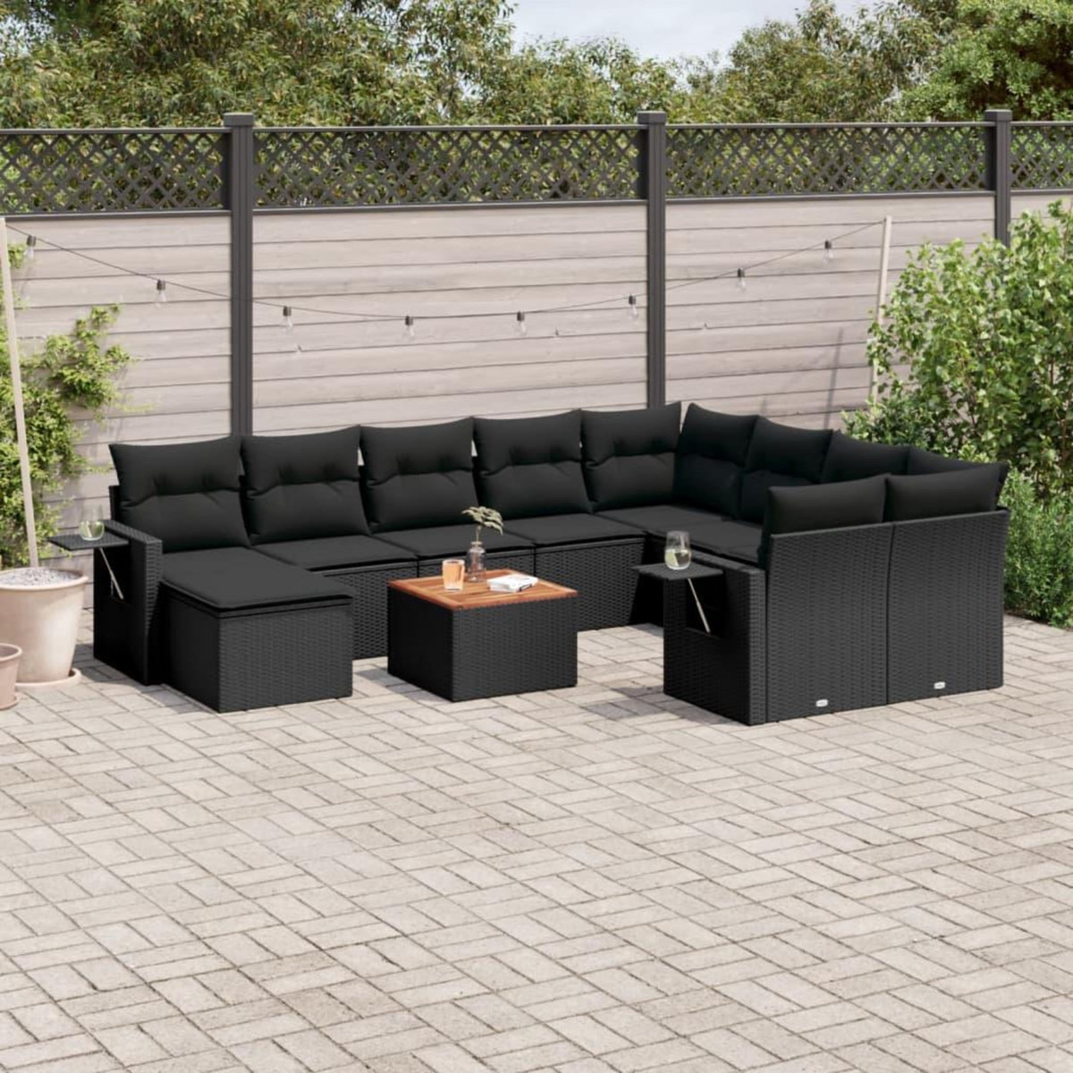 VIDAXL Salon de jardin 11 pcs avec coussins noir resine tressee
