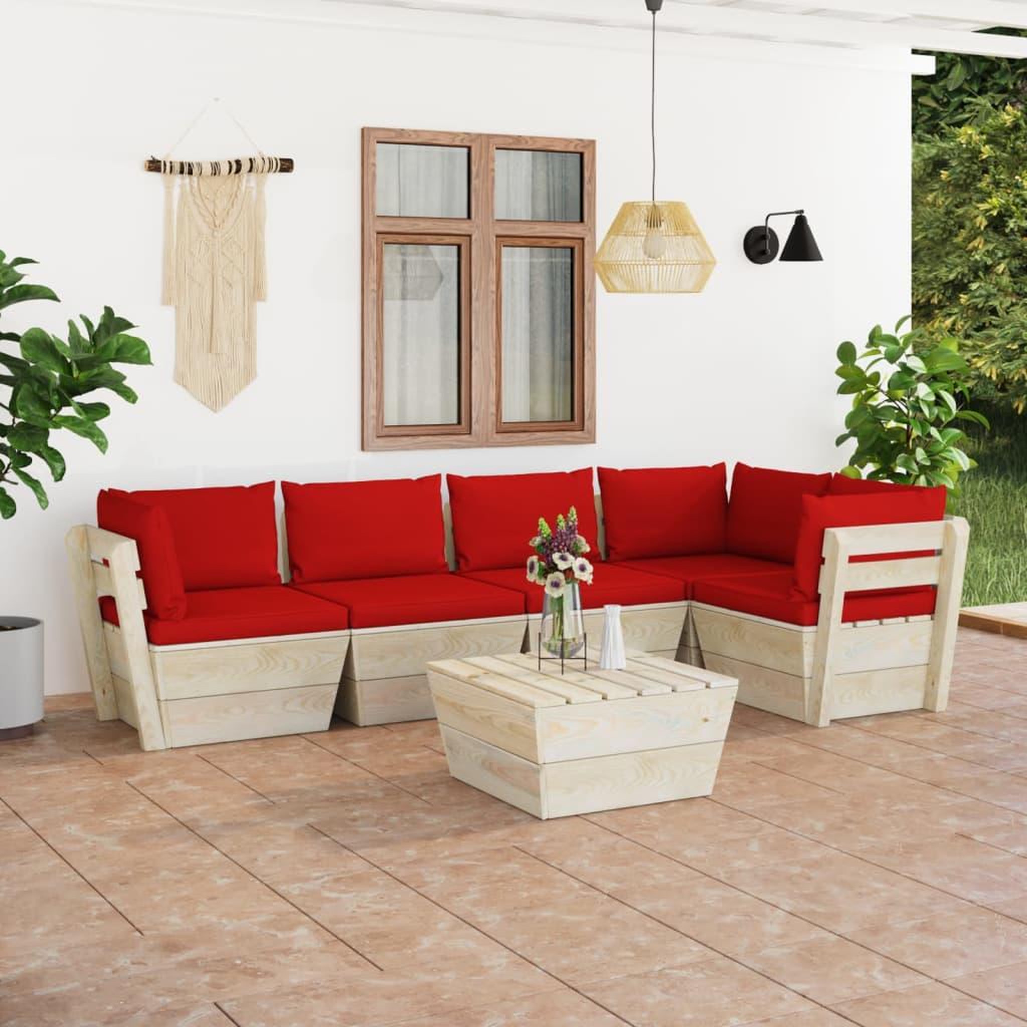 Voir la diapositive 1 : VIDAXL Salon de jardin palette 6 pcs avec coussins bois d'epicea