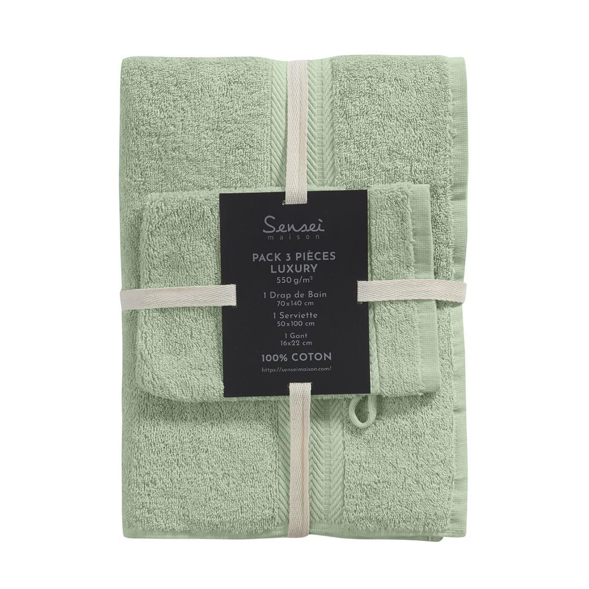 Sensei Maison Ensemble de bain 3 pièces (1 drap de bain + 1 serviette de toilette + 1 gant) LUXURY