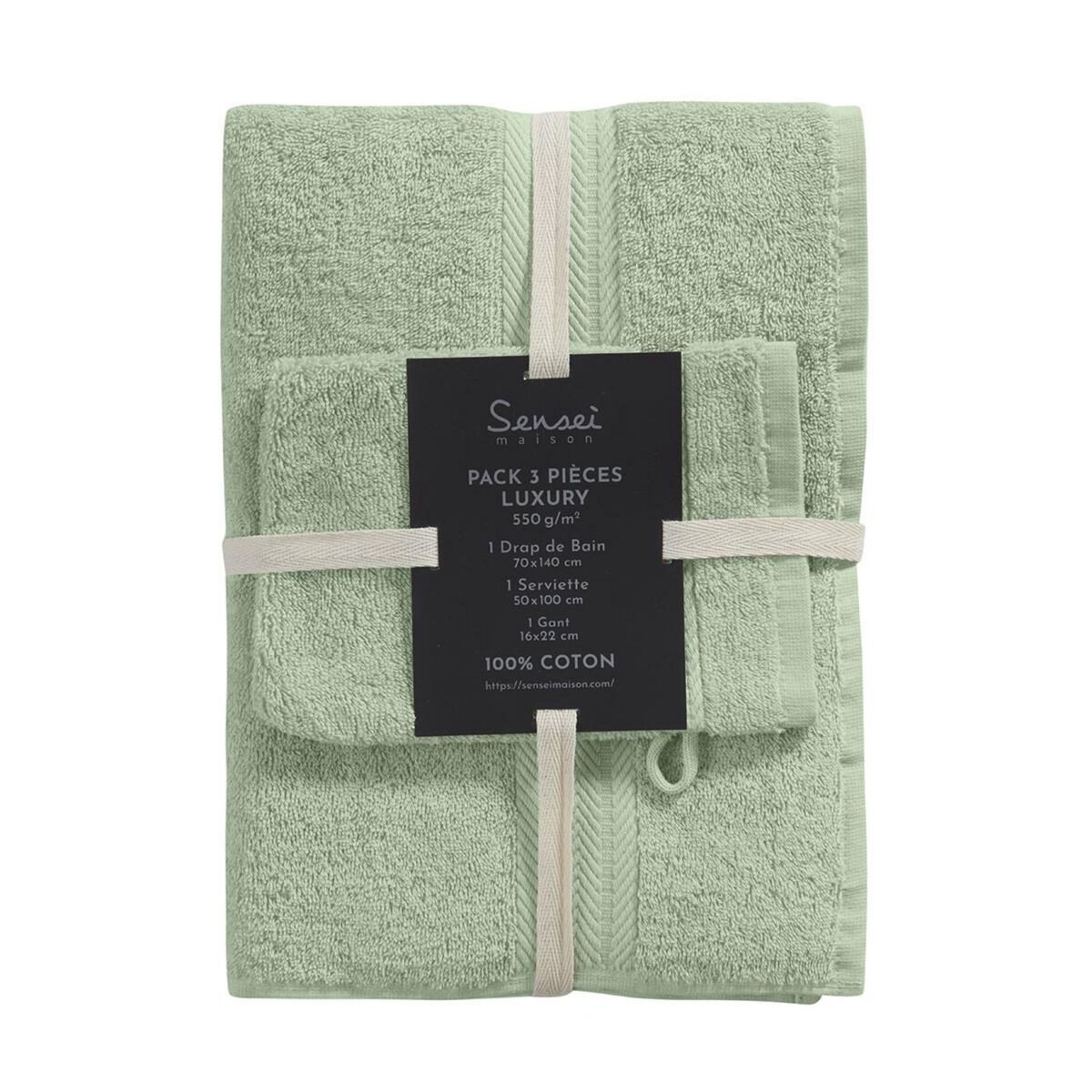 Sensei Maison Ensemble de bain 3 pièces (1 drap de bain + 1 serviette de toilette + 1 gant) LUXURY