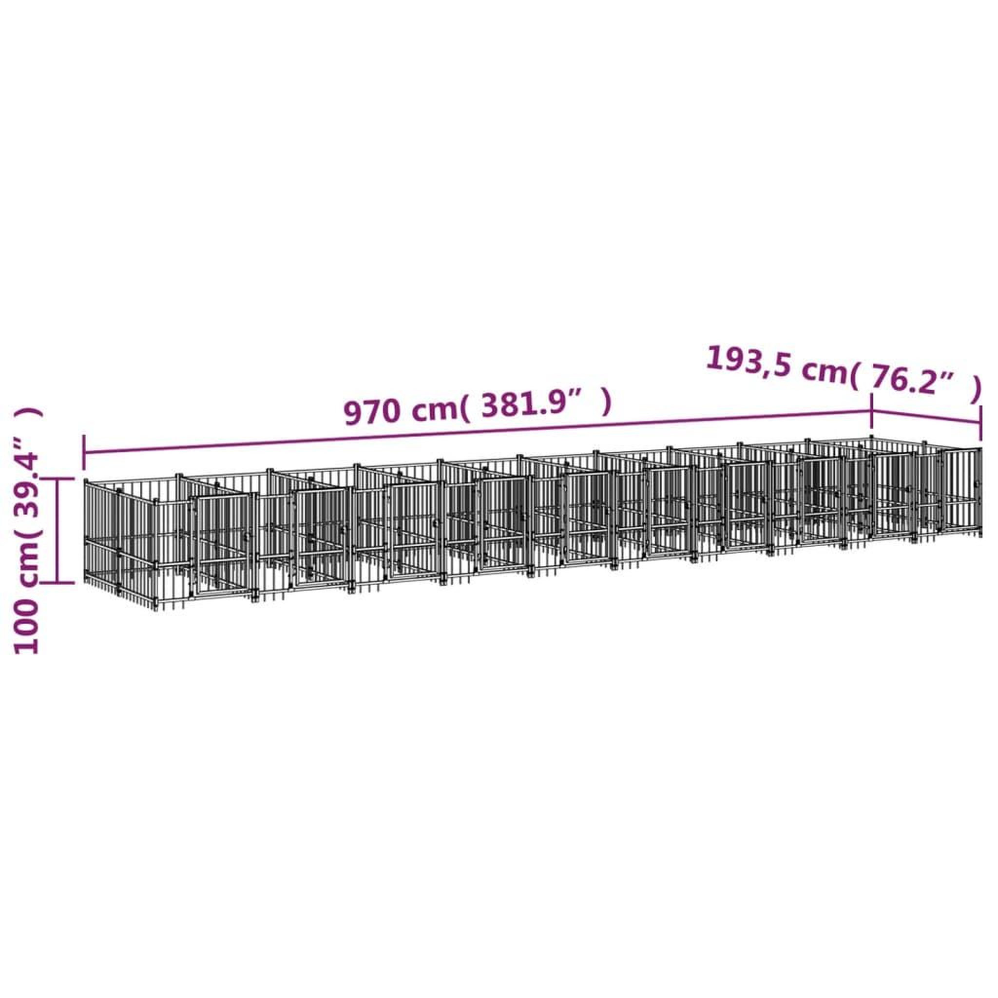 Voir la diapositive 6 : VIDAXL Chenil d'exterieur pour chiens Acier 18,77 m²