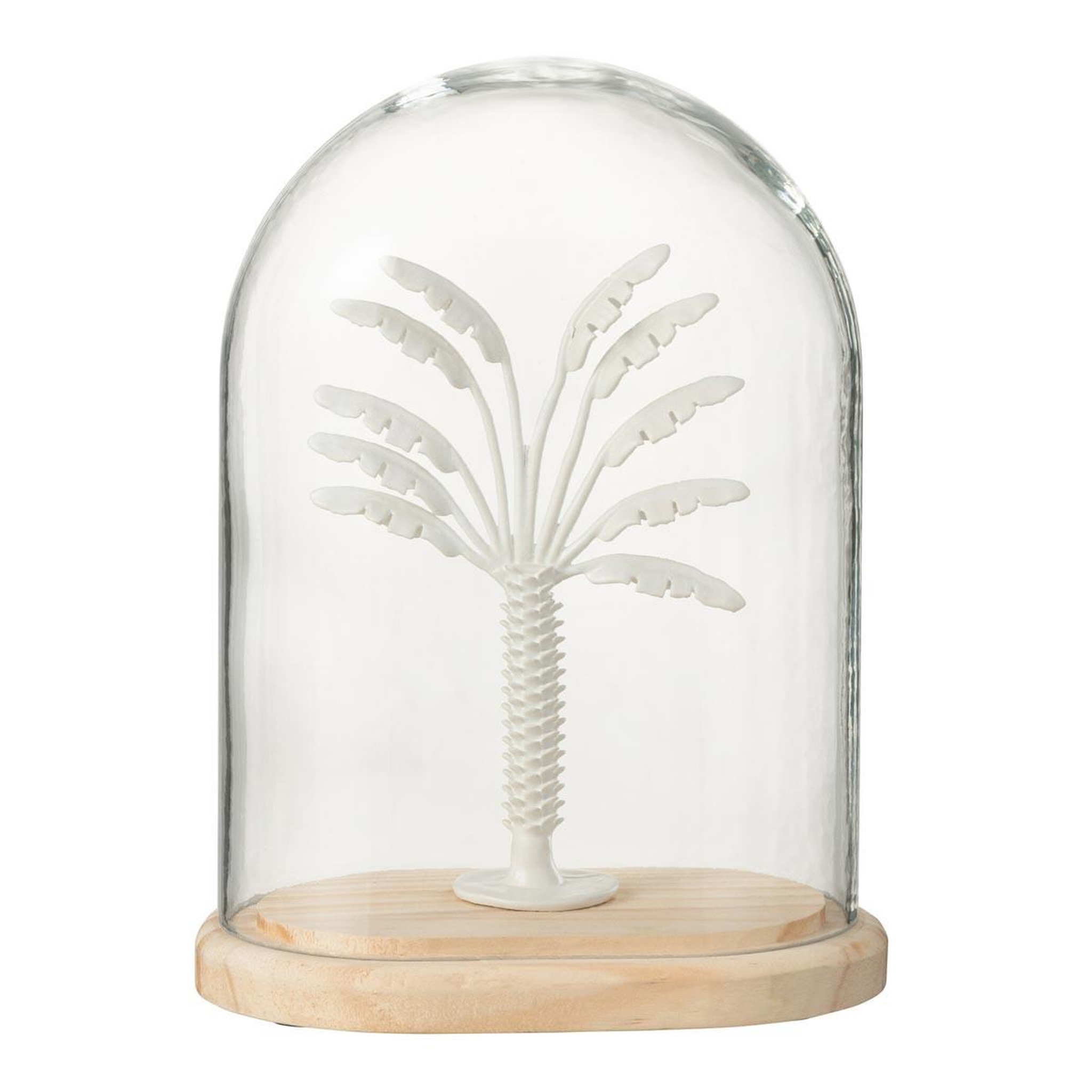 J-LINE Cloche déco en verre  palmier  22cm blanc