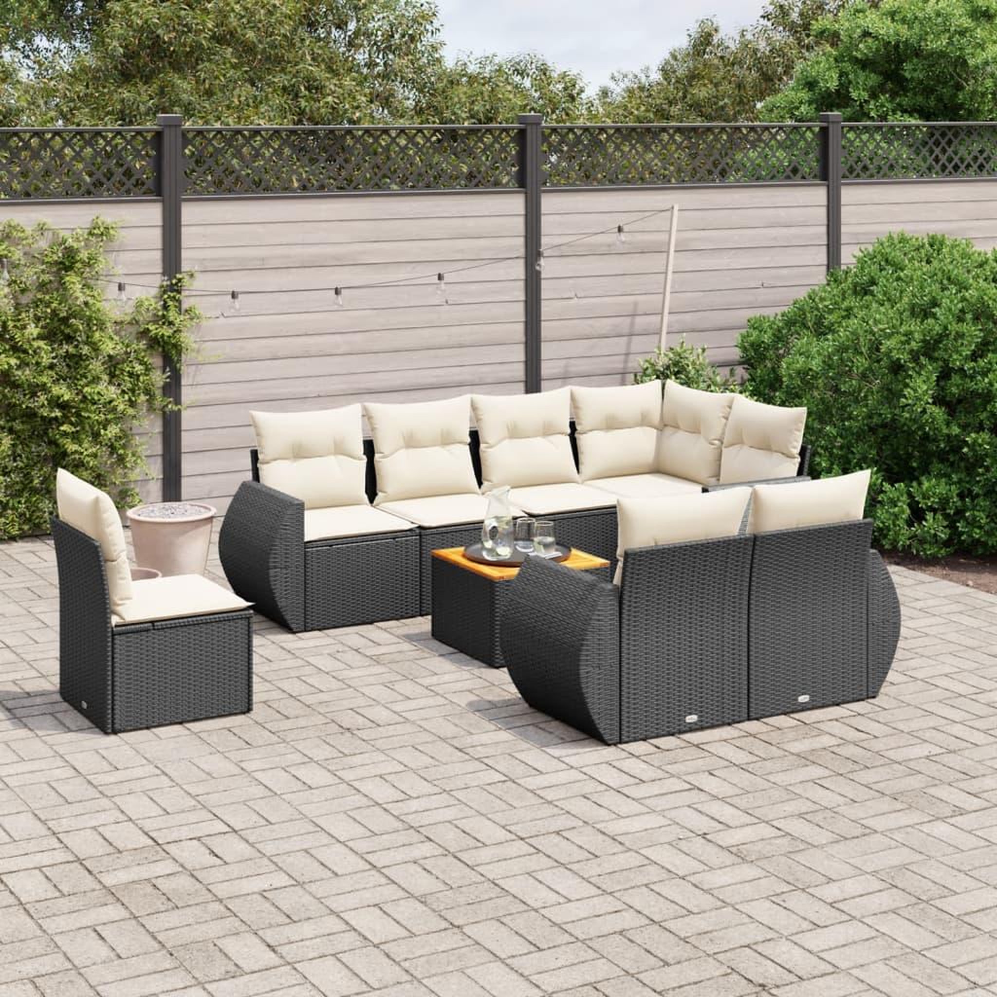 VIDAXL Salon de jardin 9 pcs avec coussins noir resine tressee
